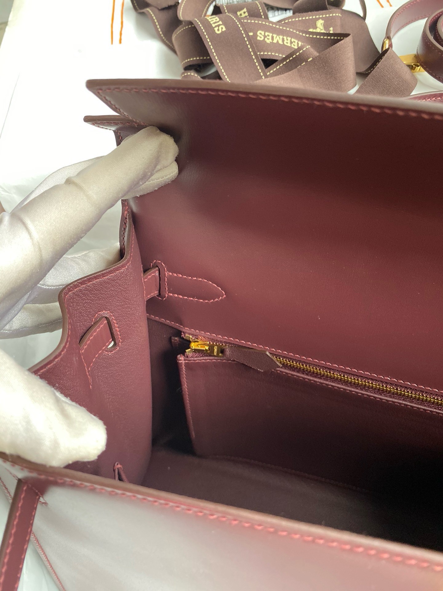 H**mes kelly sellier 35 handmade bag in bordeaux box calfskin