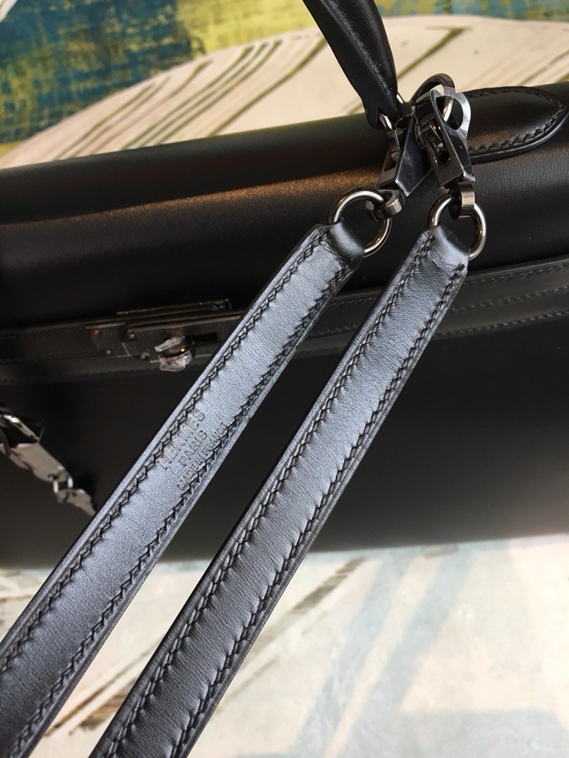 H**mes kelly sellier 35 handmade bag in black box calfskin