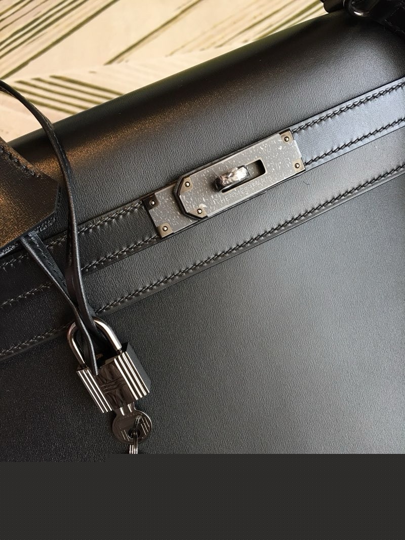 H**mes kelly sellier 35 handmade bag in black box calfskin