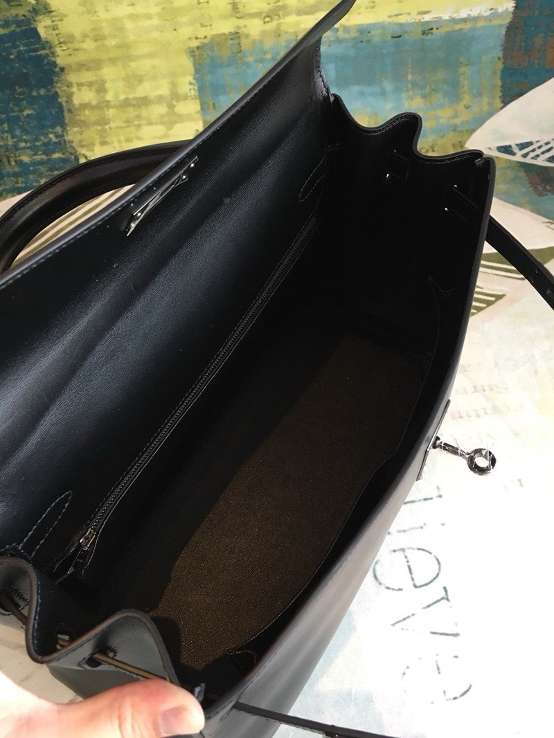 H**mes kelly sellier 35 handmade bag in black box calfskin