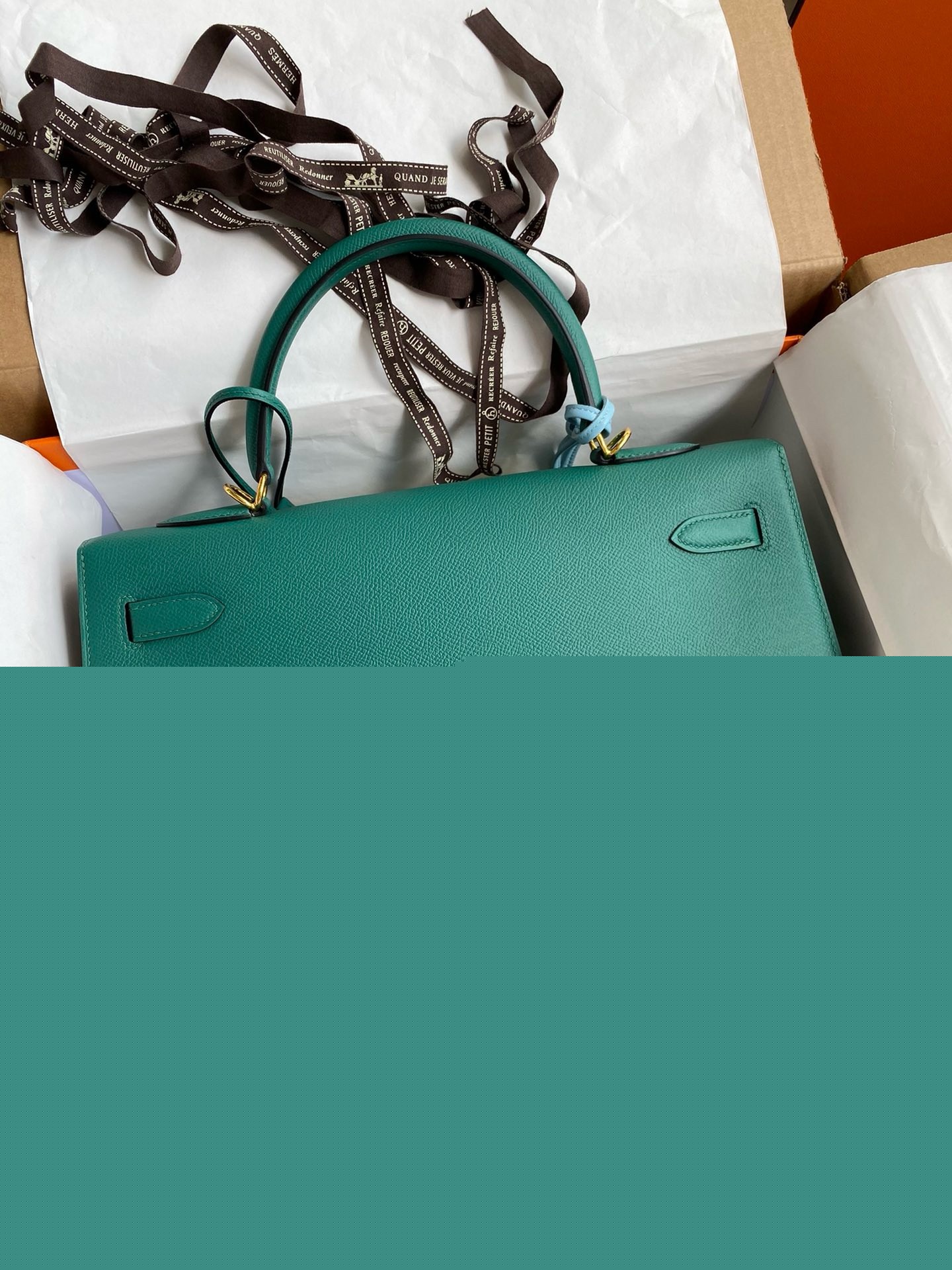 H**mes kelly sellier 35 handmade bag in malachite epsom calfskin