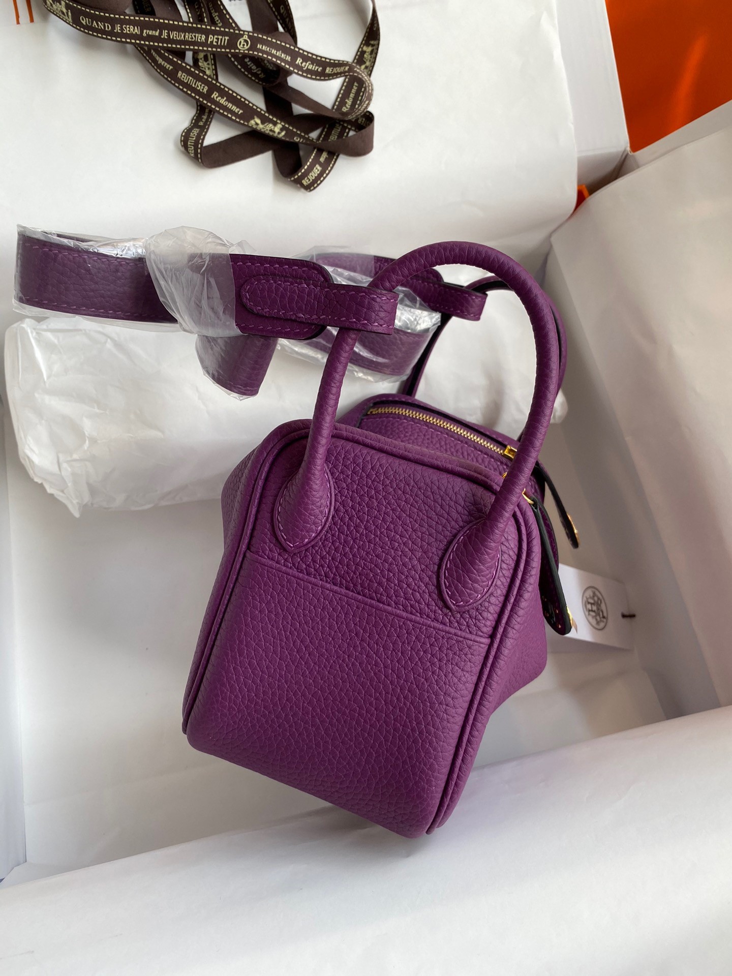 H**mes mini lindy handmade bag in anemone clemence leather