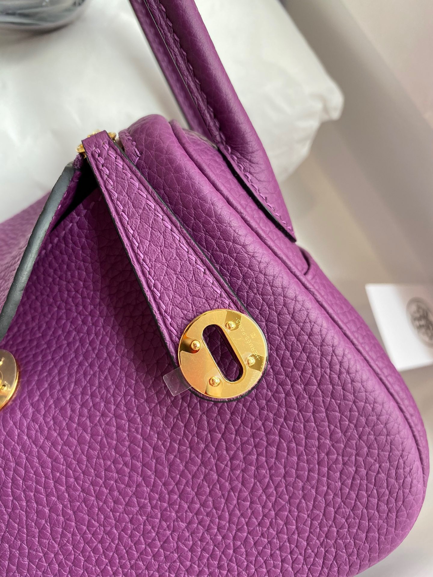 H**mes mini lindy handmade bag in anemone clemence leather