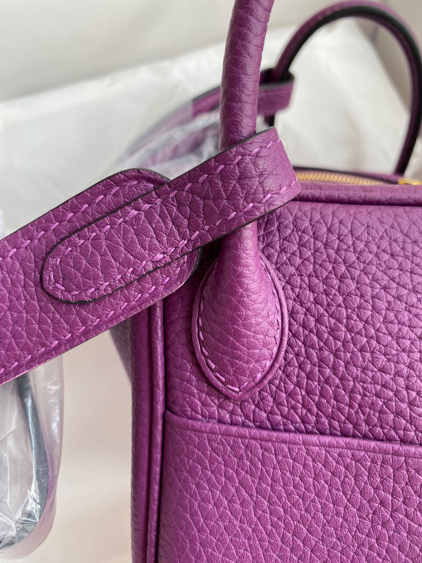 H**mes mini lindy handmade bag in anemone clemence leather