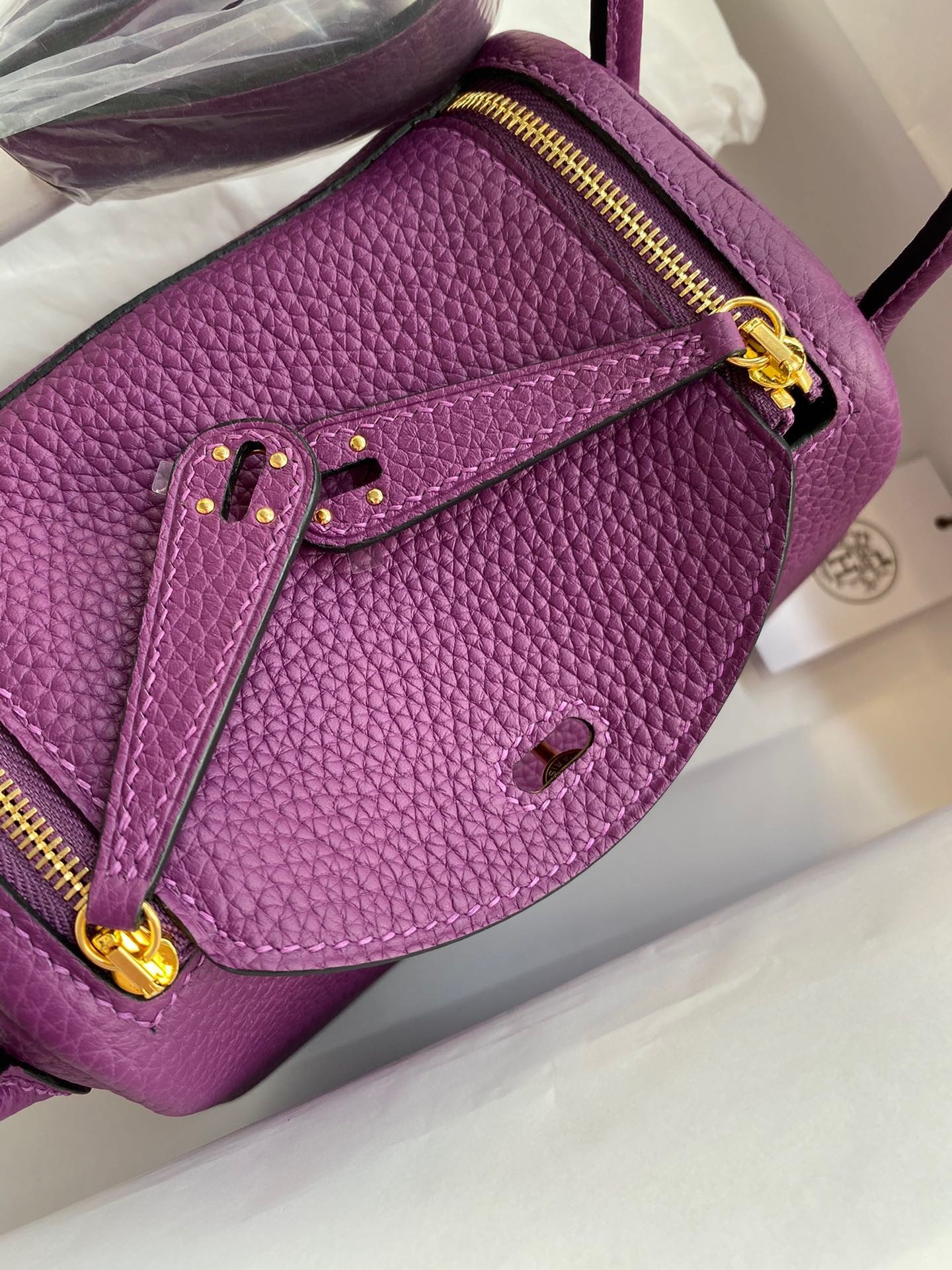 H**mes mini lindy handmade bag in anemone clemence leather