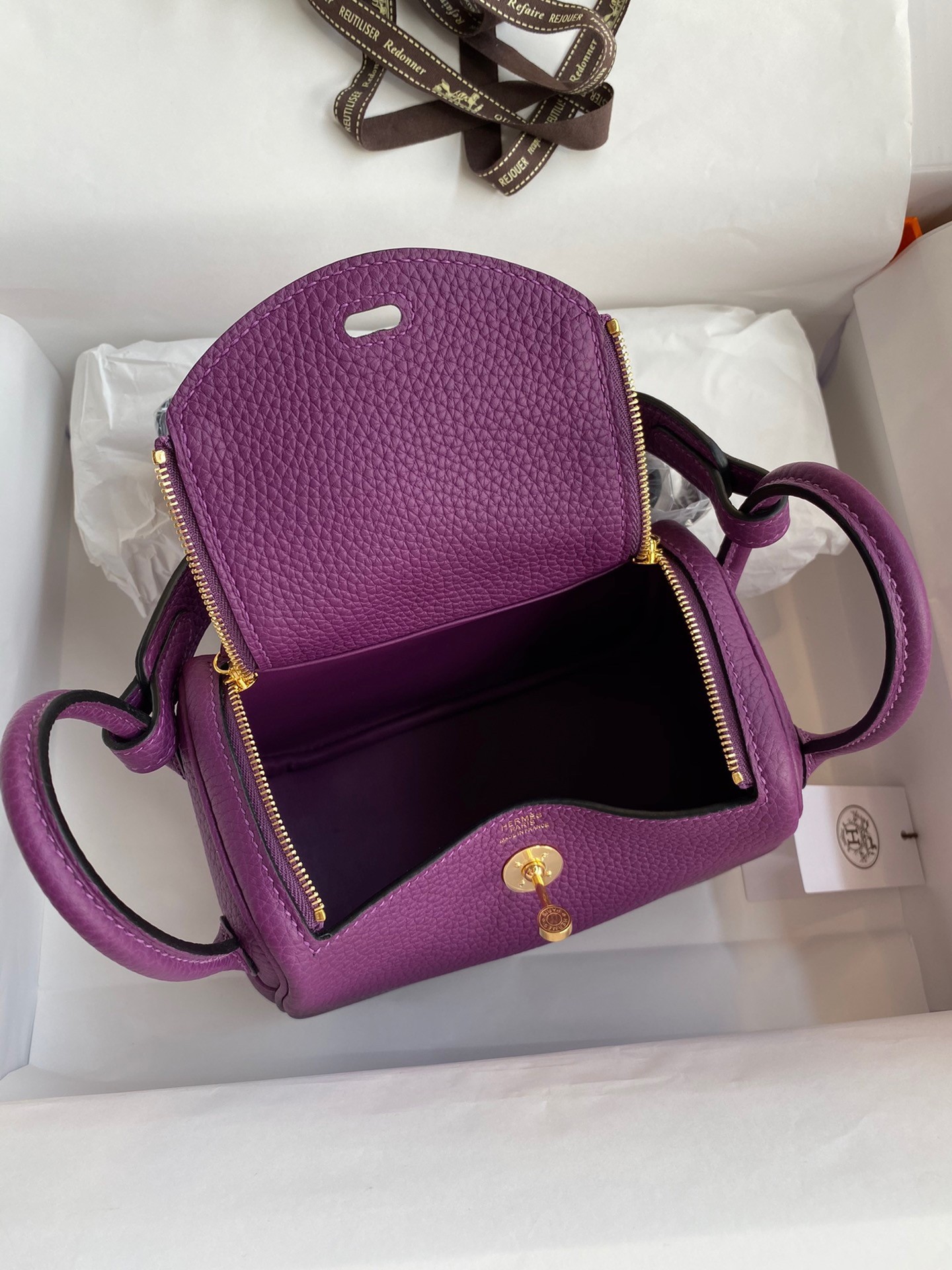H**mes mini lindy handmade bag in anemone clemence leather
