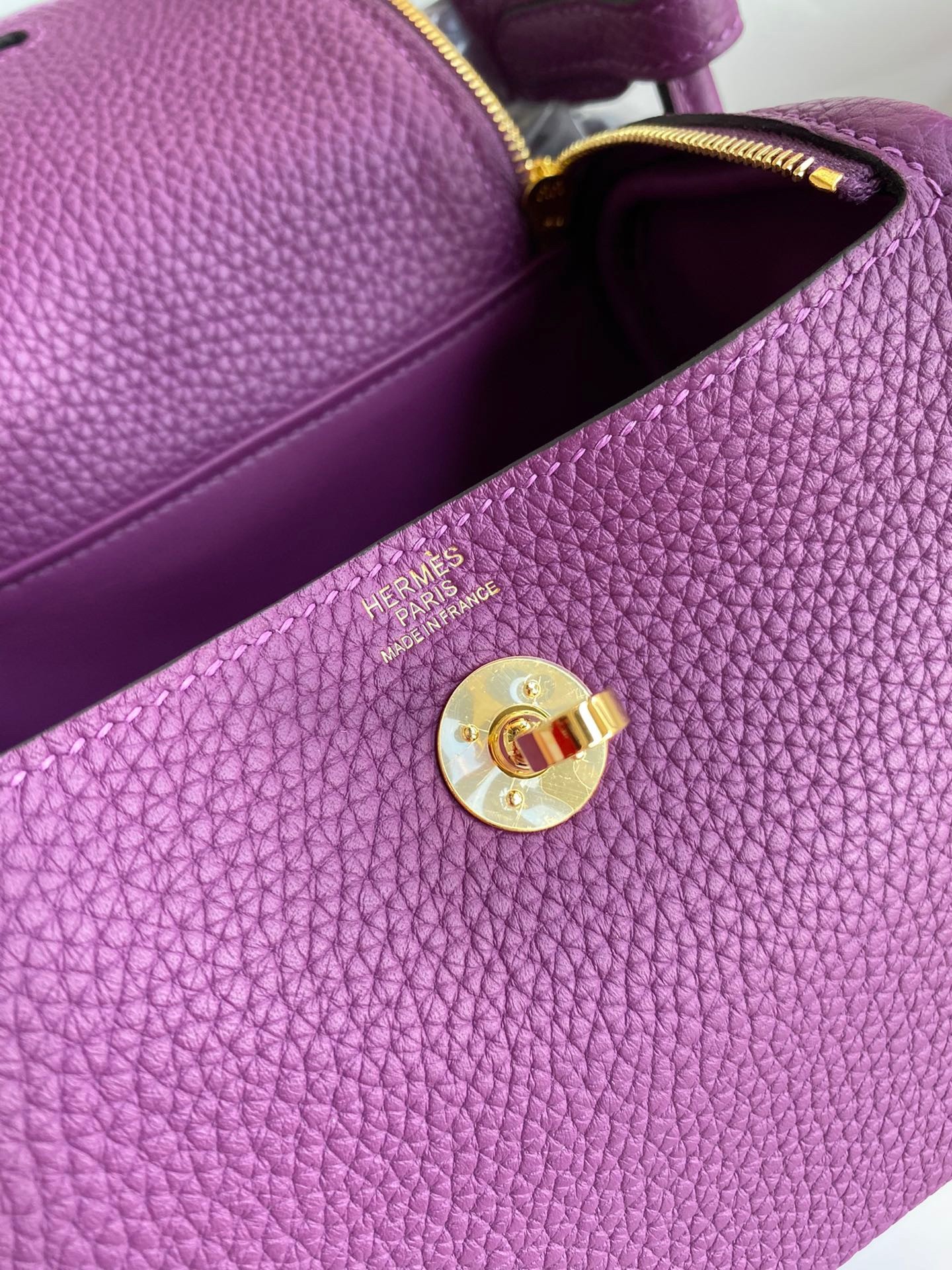 H**mes mini lindy handmade bag in anemone clemence leather