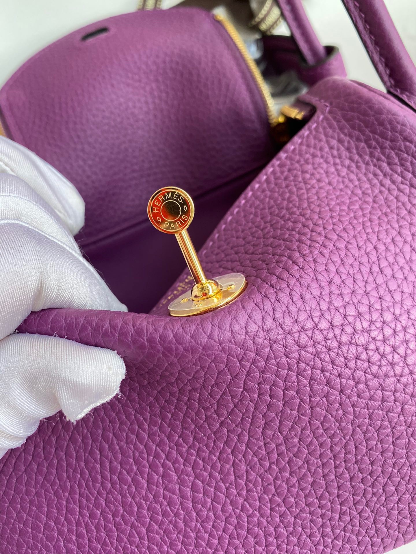 H**mes mini lindy handmade bag in anemone clemence leather