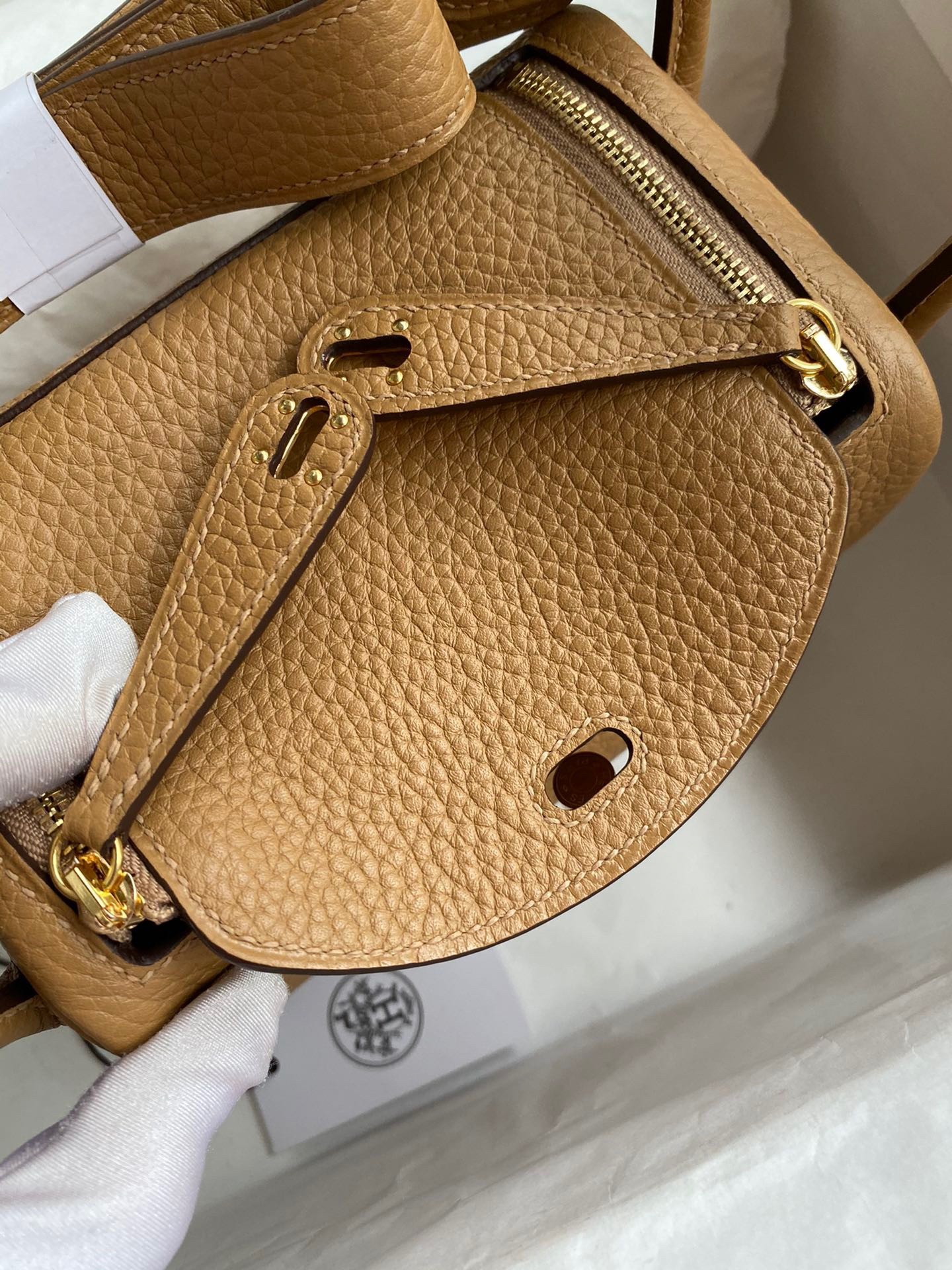 H**mes mini lindy handmade bag in biscuit clemence leather
