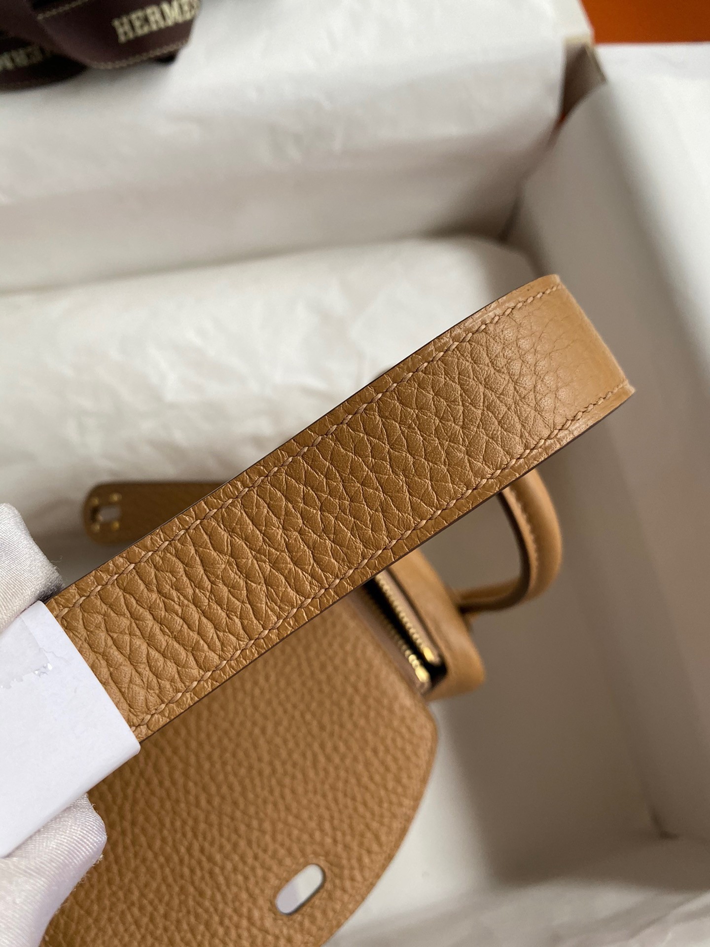 H**mes mini lindy handmade bag in biscuit clemence leather