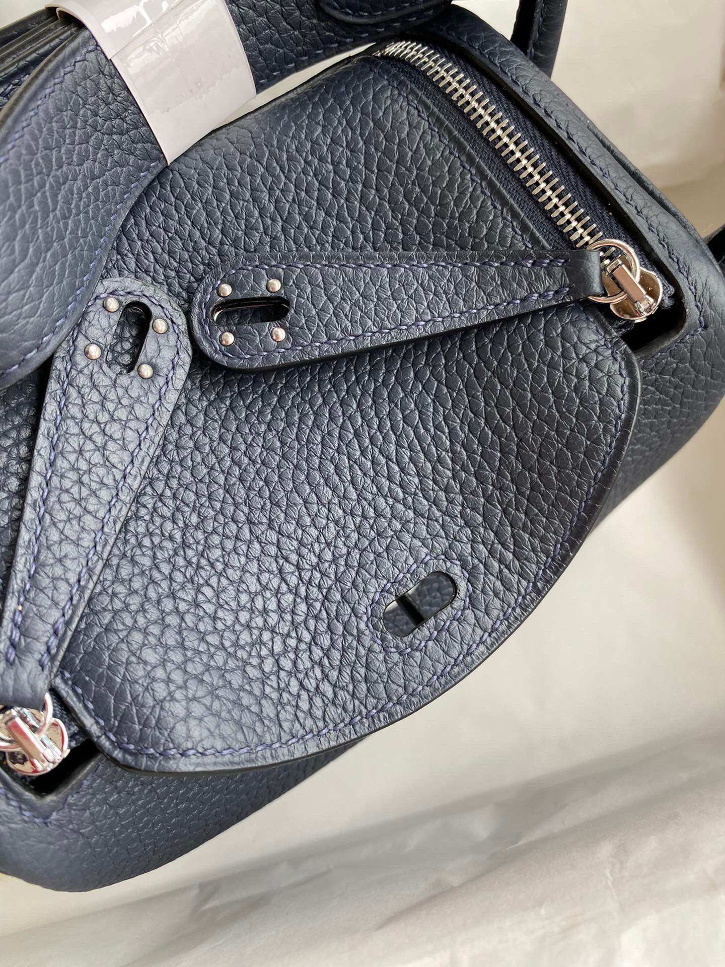 H**mes mini lindy handmade bag in blue nuit hhl19clbnclemence leather