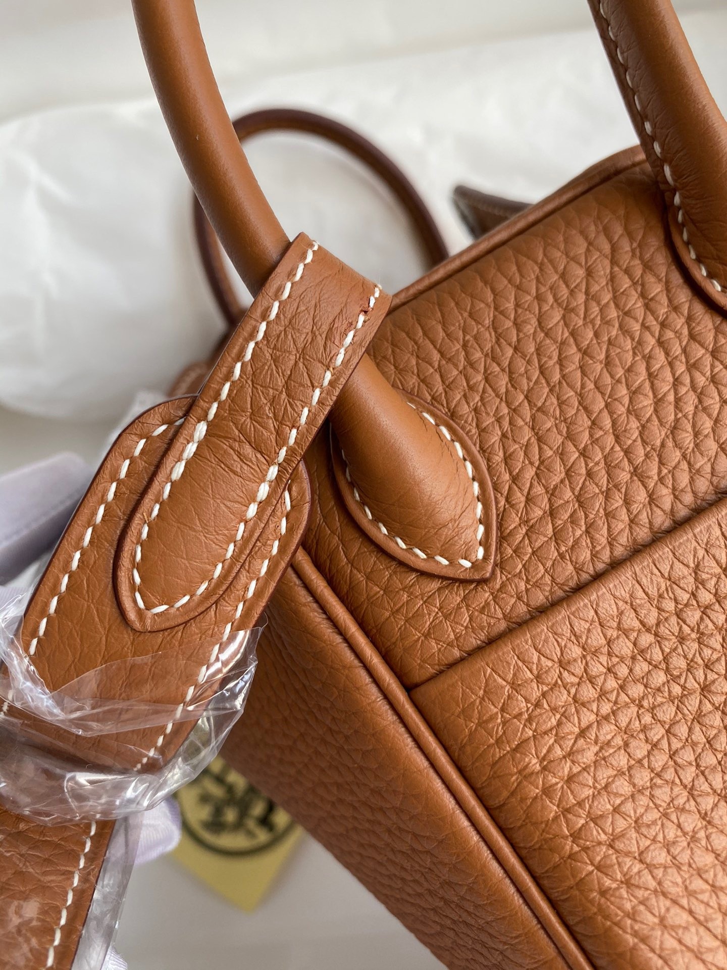 H**mes mini lindy handmade bag in gold clemence leather