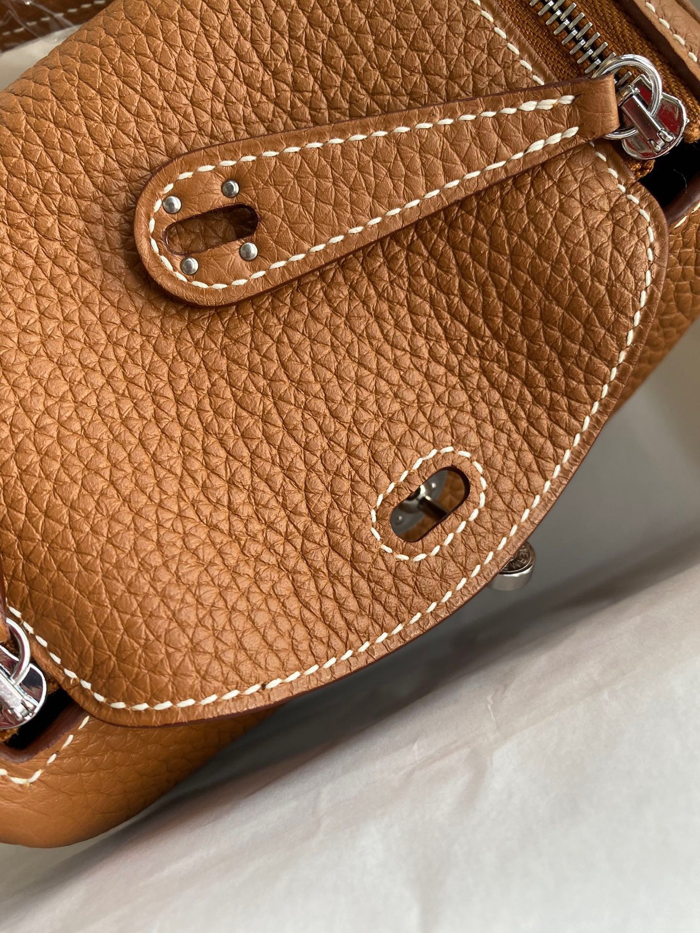 H**mes mini lindy handmade bag in gold clemence leather