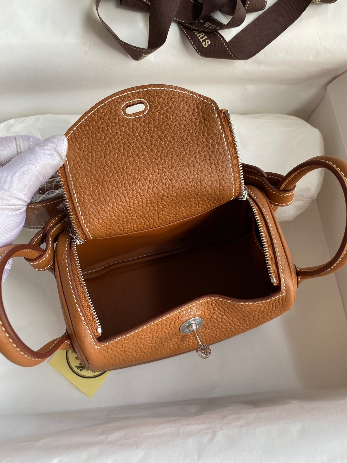 H**mes mini lindy handmade bag in gold clemence leather