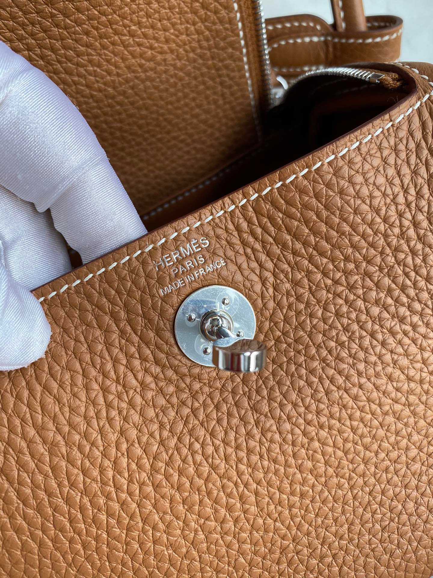 H**mes mini lindy handmade bag in gold clemence leather