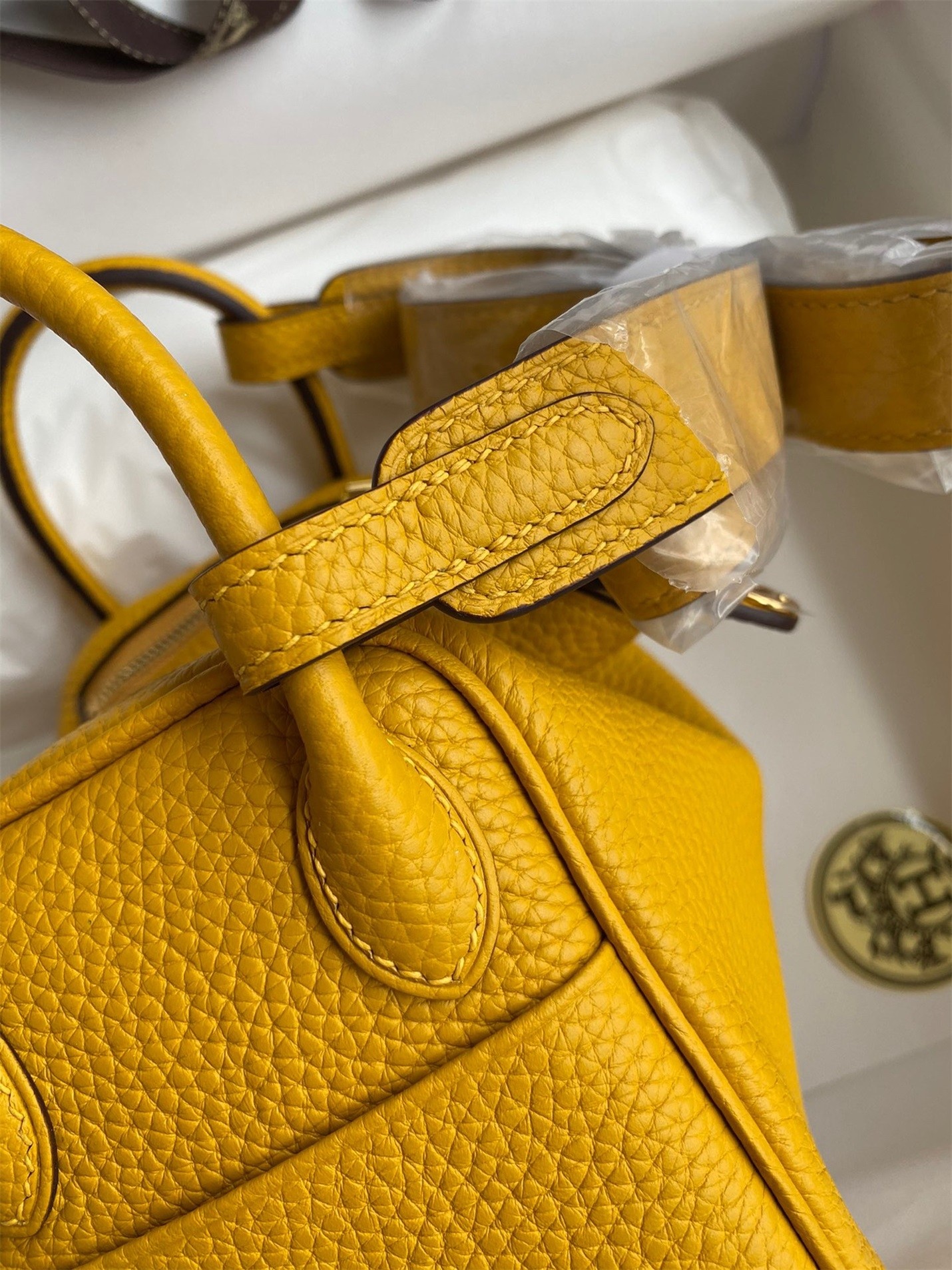 H**mes mini lindy handmade bag in jaune ambre clemence leather
