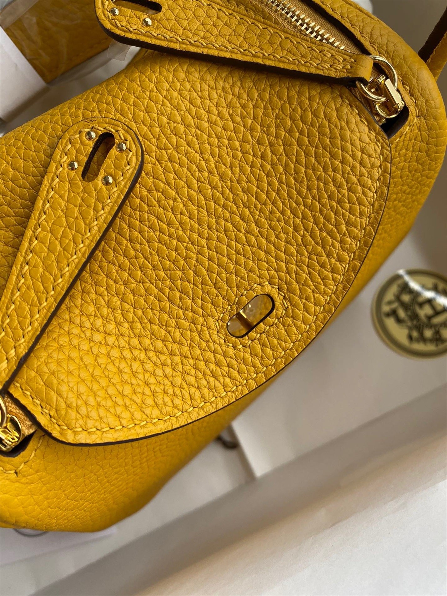 H**mes mini lindy handmade bag in jaune ambre clemence leather