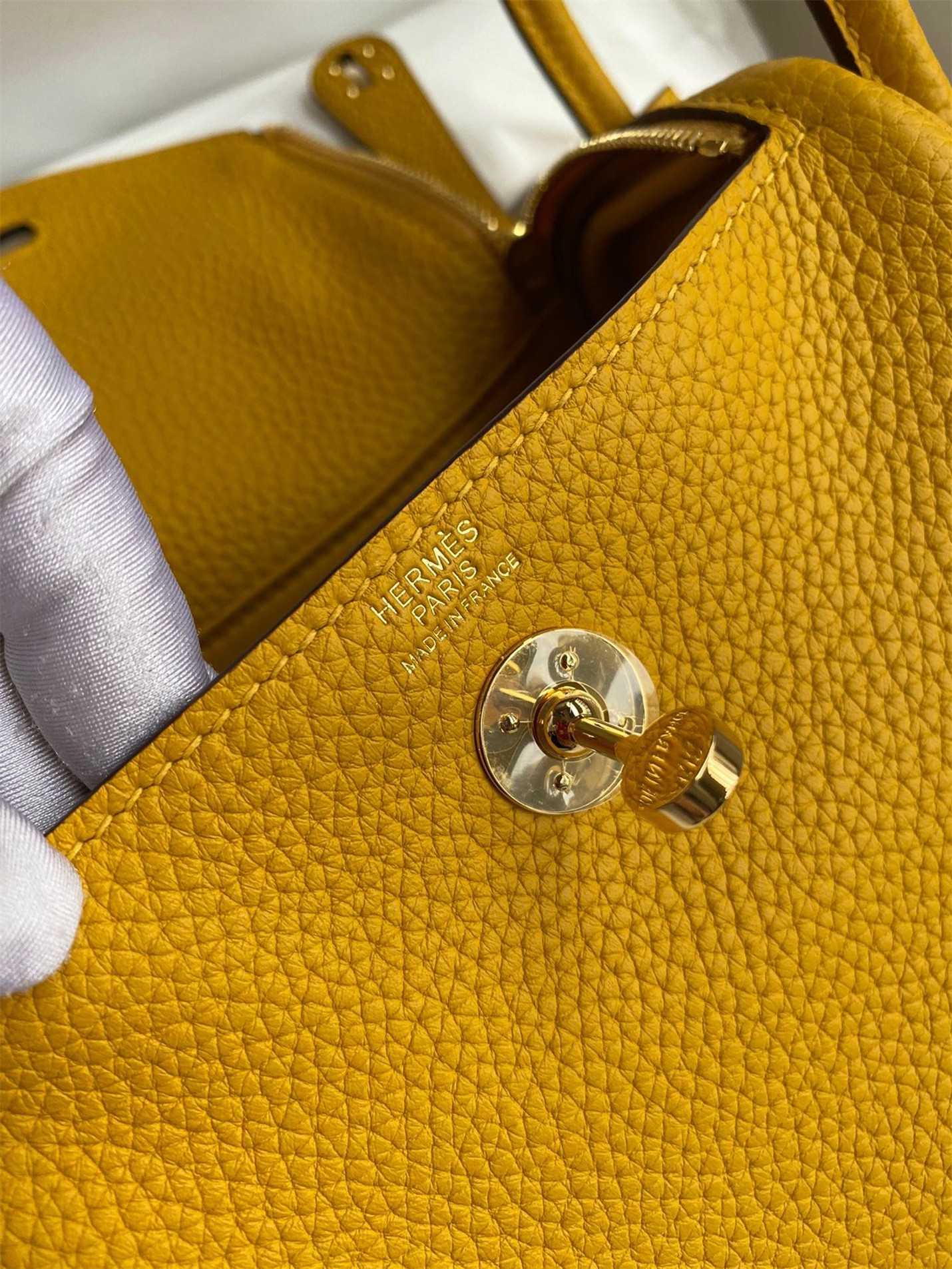 H**mes mini lindy handmade bag in jaune ambre clemence leather