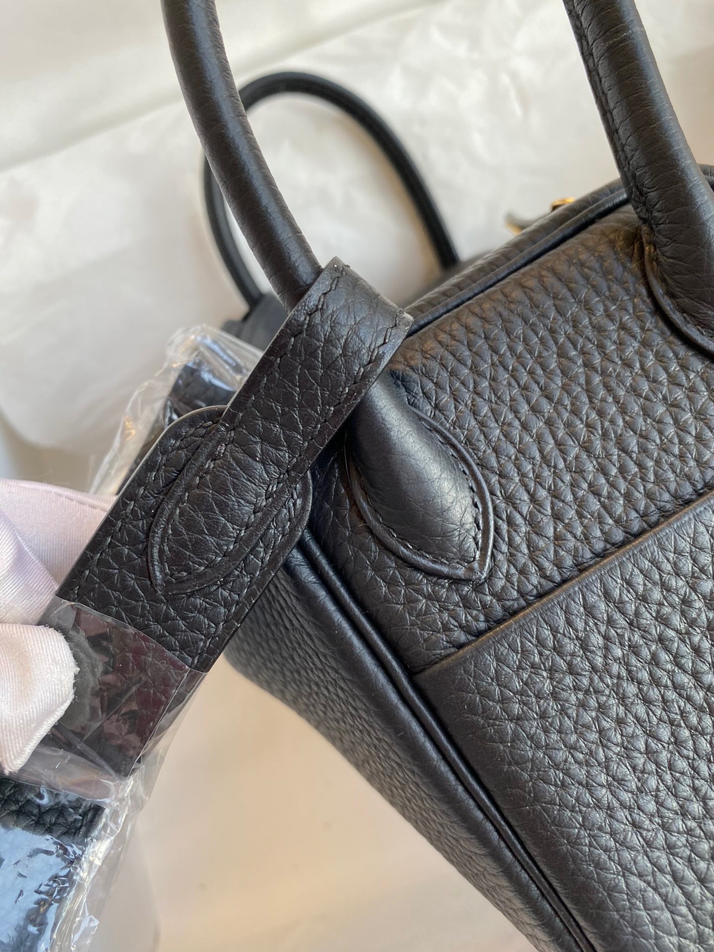 H**mes mini lindy handmade bag in black clemence leather