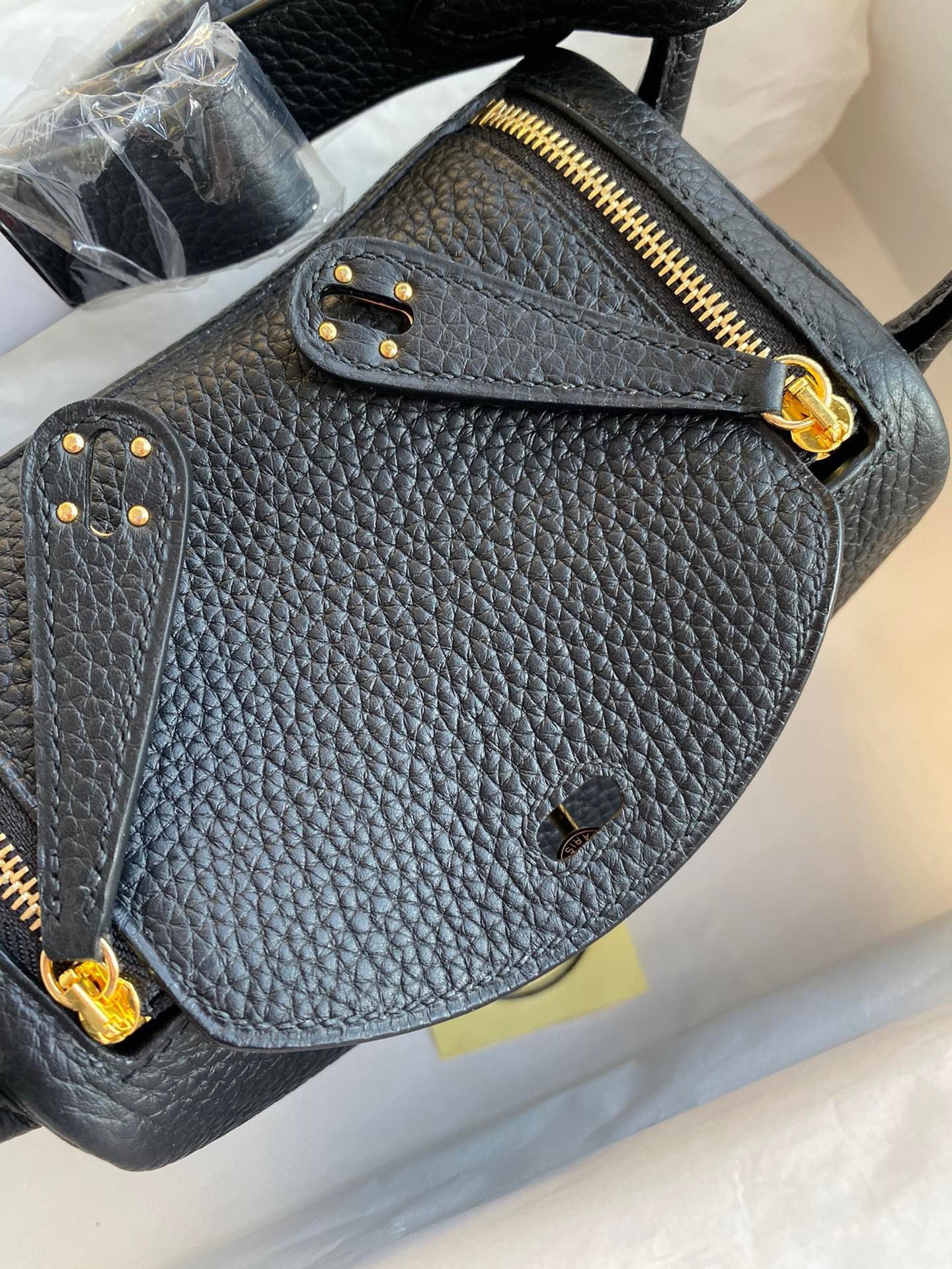 H**mes mini lindy handmade bag in black clemence leather
