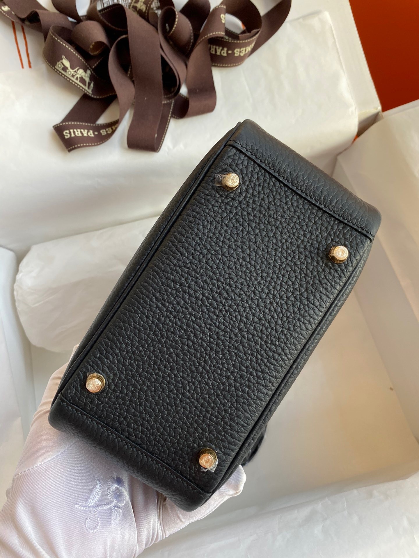 H**mes mini lindy handmade bag in black clemence leather