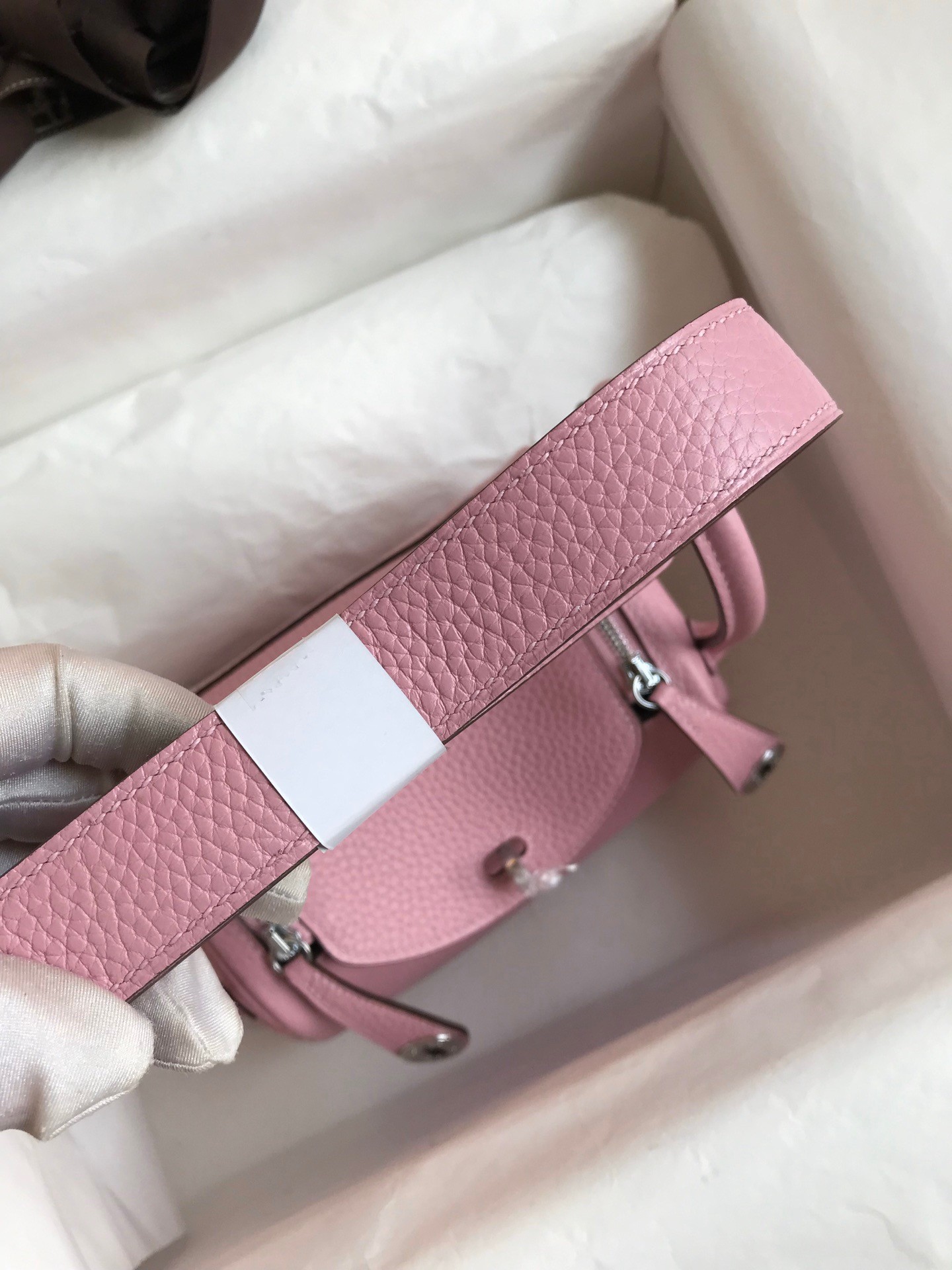 H**mes mini lindy handmade bag in pink clemence leather