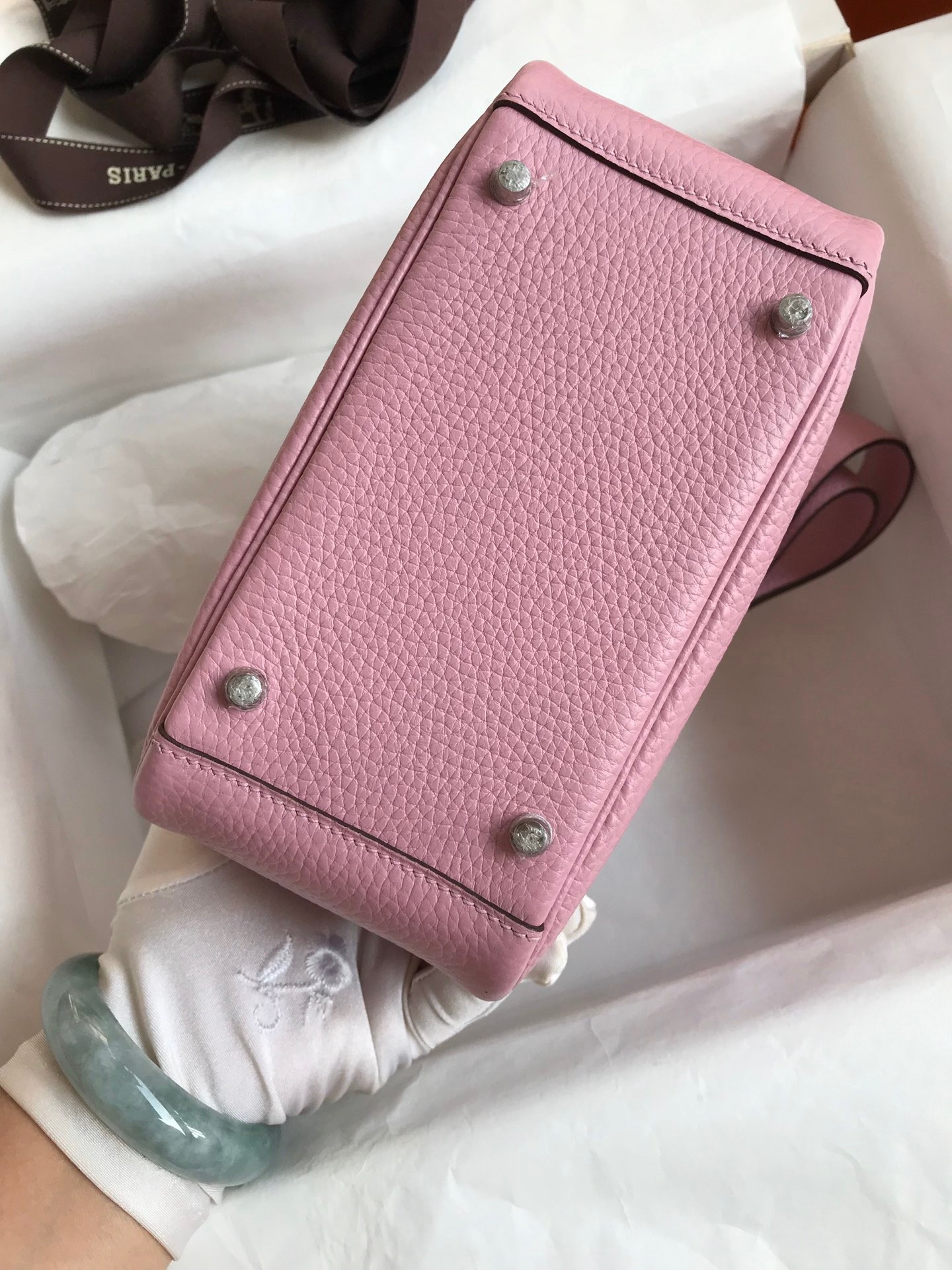 H**mes mini lindy handmade bag in pink clemence leather