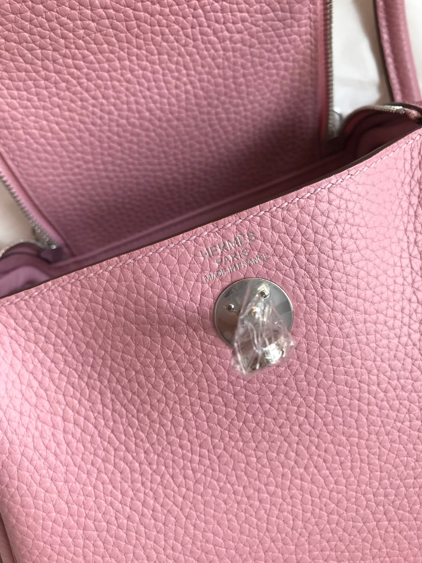 H**mes mini lindy handmade bag in pink clemence leather