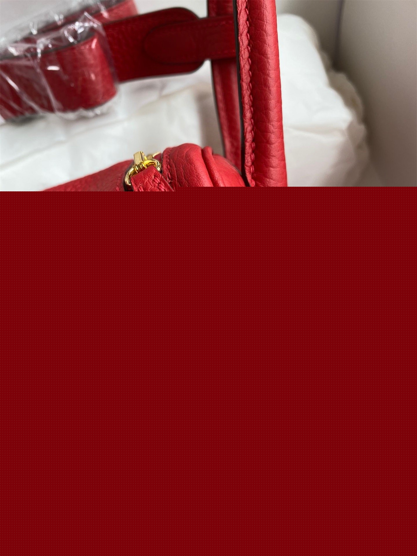H**mes mini lindy handmade bag in red clemence leather