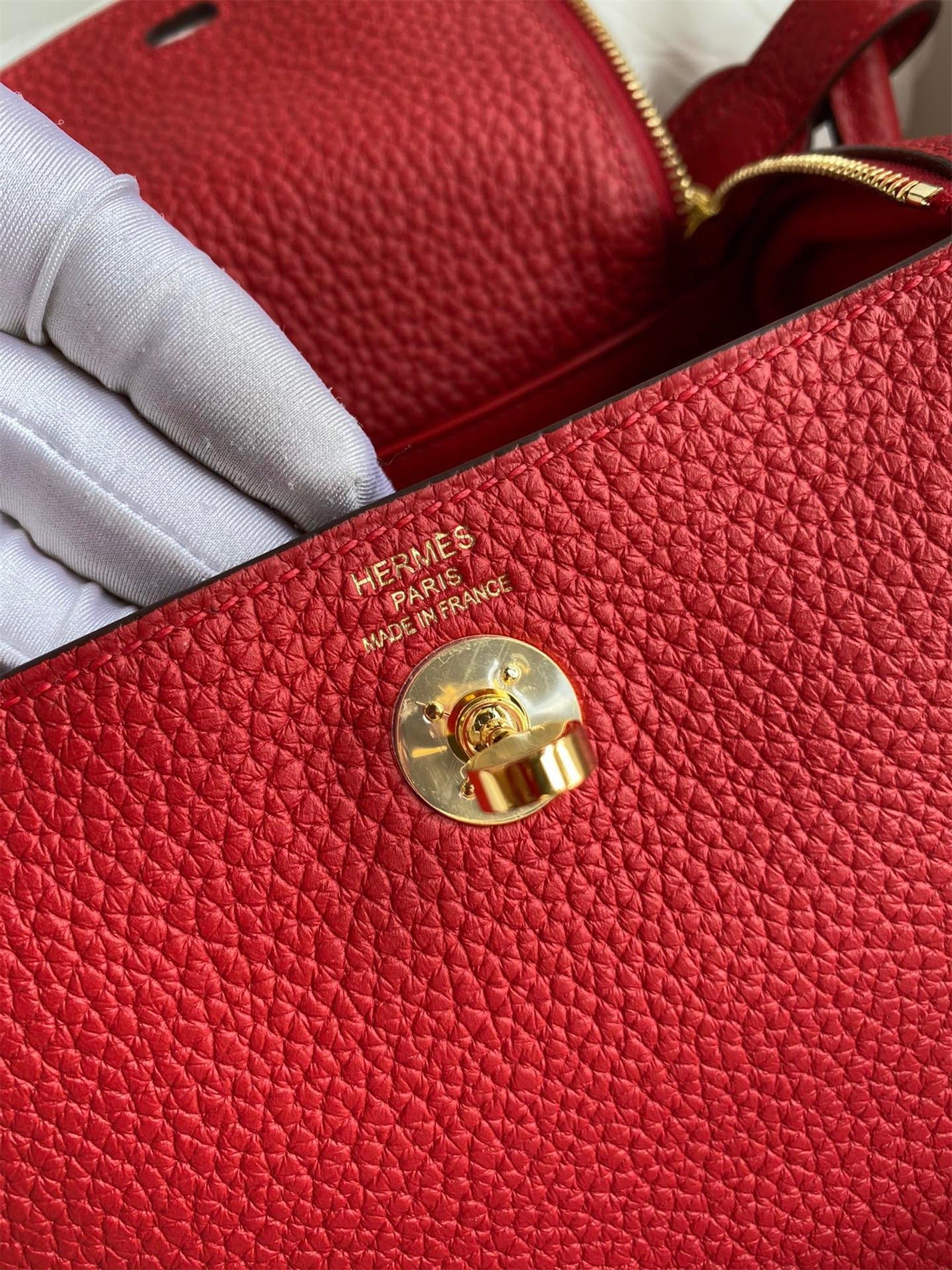 H**mes mini lindy handmade bag in red clemence leather
