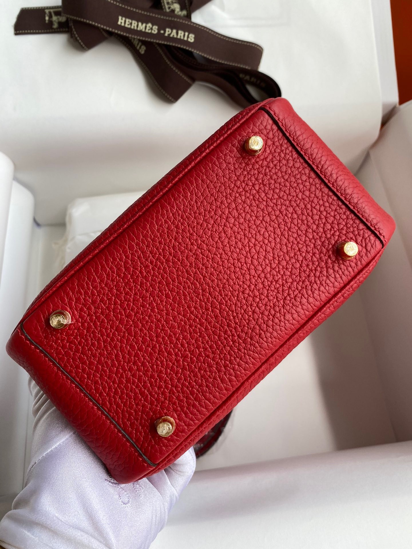 H**mes mini lindy handmade bag in red clemence leather