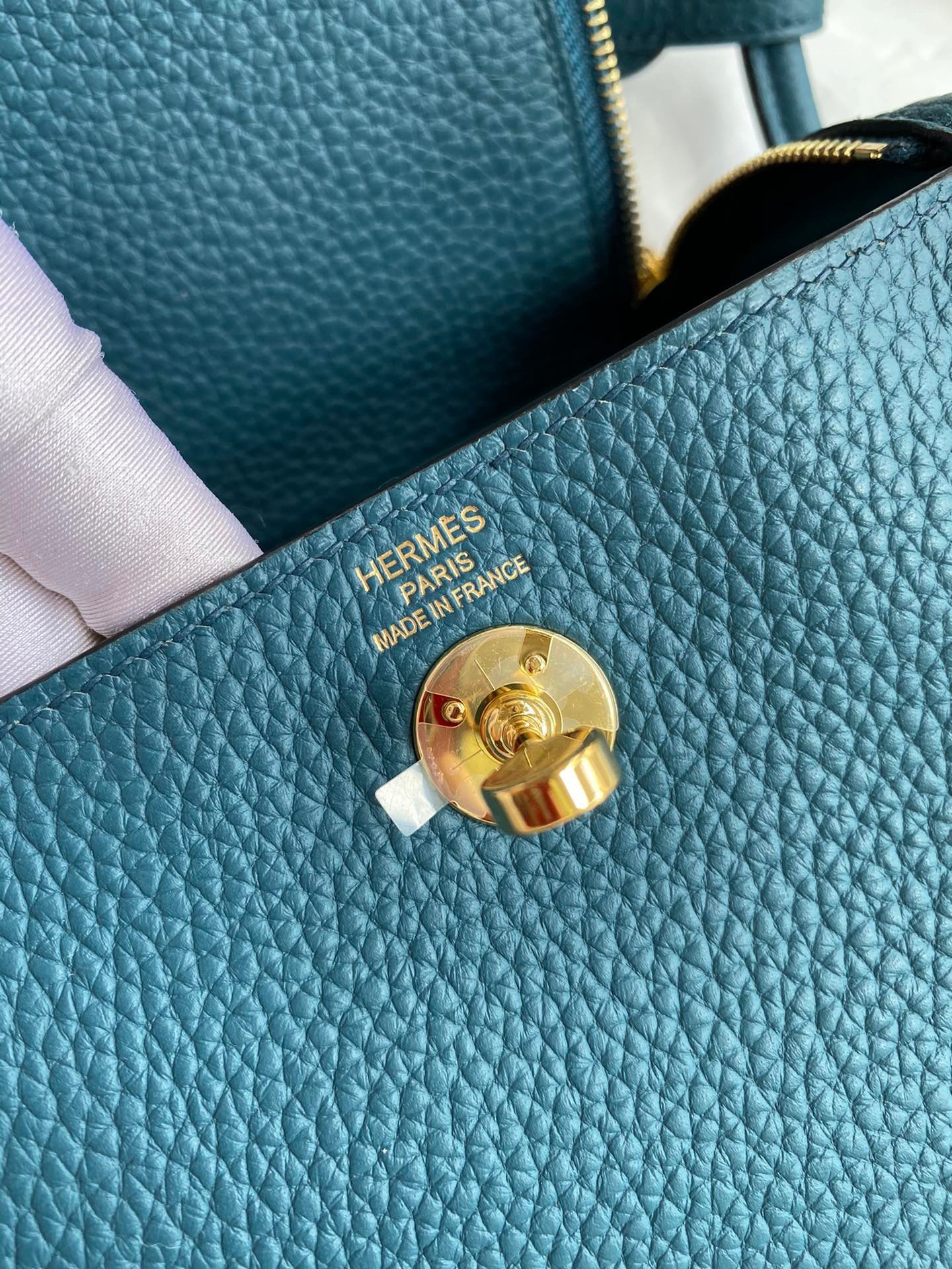 H**mes mini lindy handmade bag in vert bosphore clemence leather