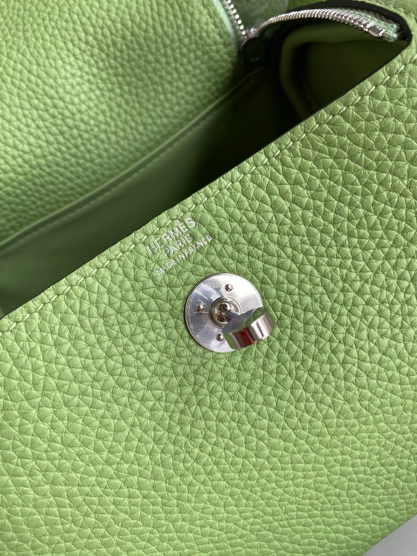 H**mes mini lindy handmade bag in vert cypres clemence leather