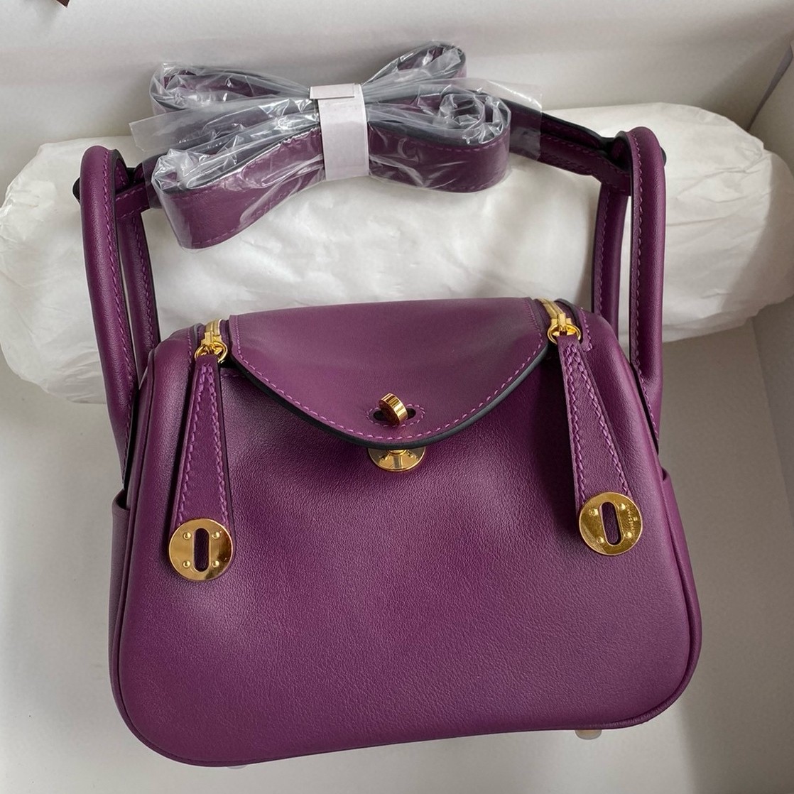 H**mes mini lindy handmade bag in anemone swift leather