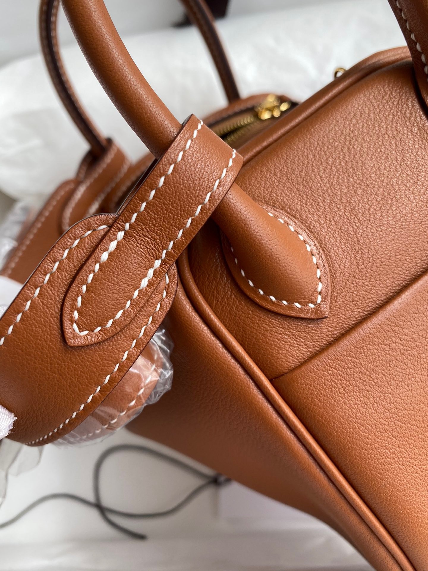 H**mes mini lindy handmade bag in gold swift leather