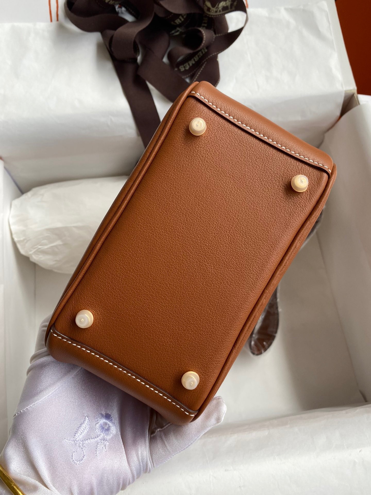 H**mes mini lindy handmade bag in gold swift leather