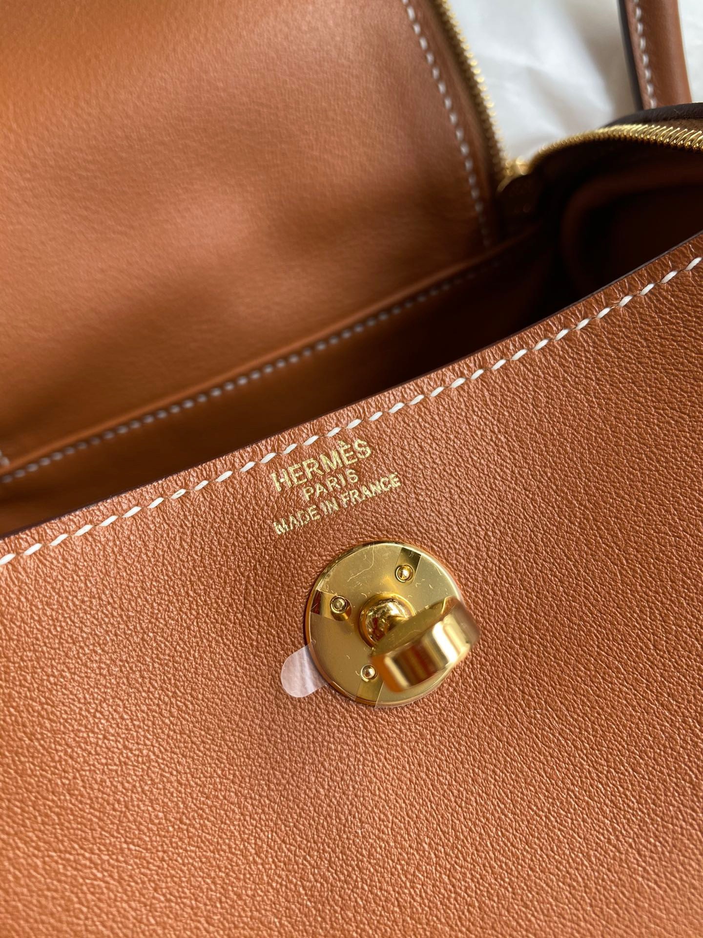 H**mes mini lindy handmade bag in gold swift leather