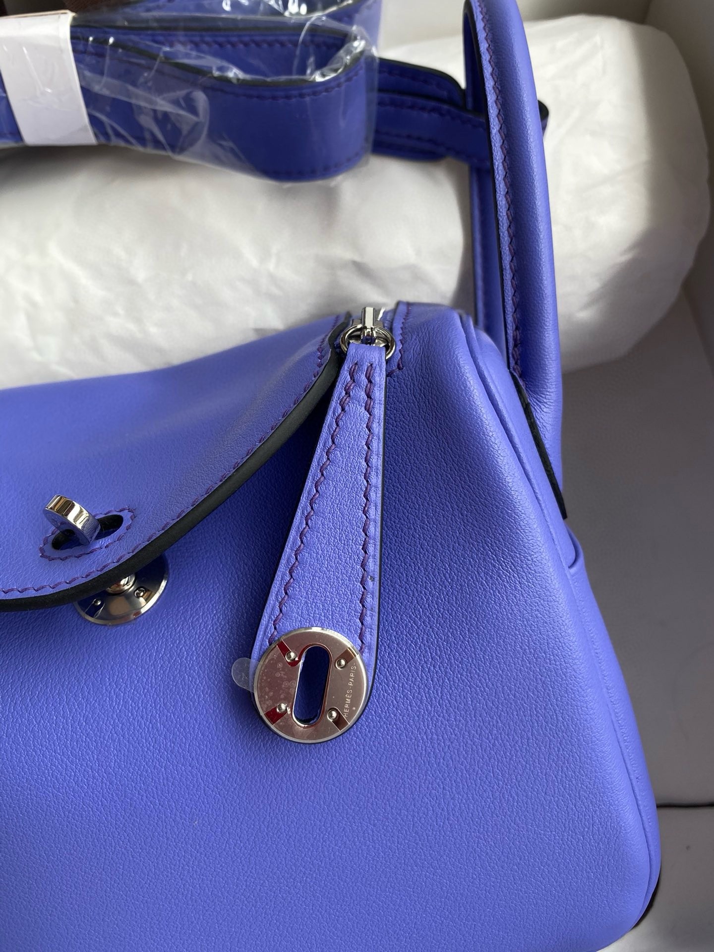 H**mes mini lindy handmade bag in lilas swift leather