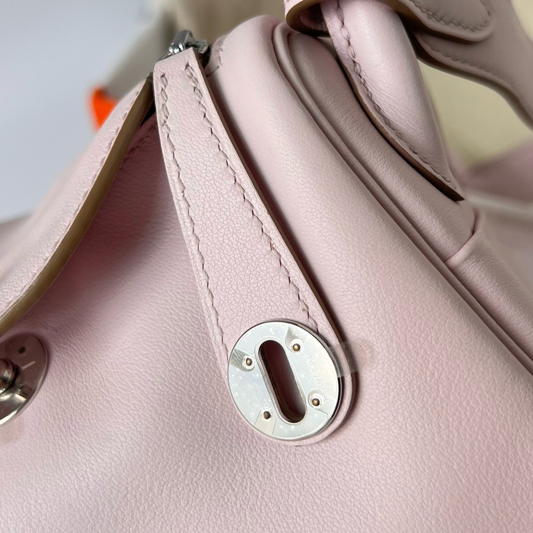 H**mes mini lindy handmade bag in mauve pale swift leather