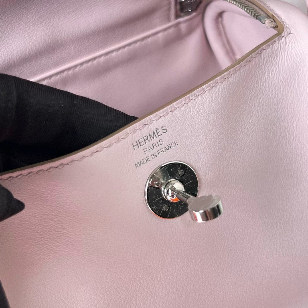 H**mes mini lindy handmade bag in mauve pale swift leather