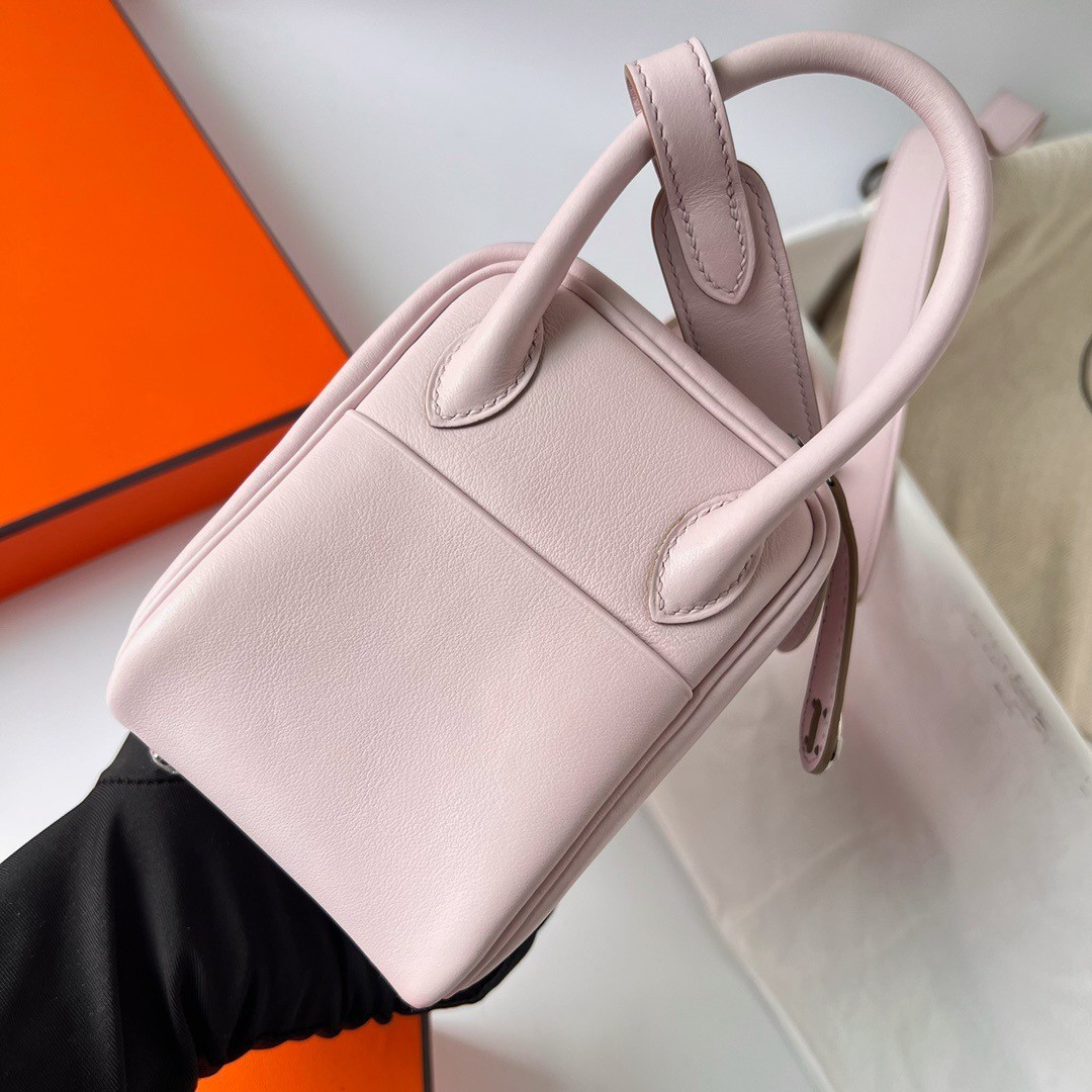 H**mes mini lindy handmade bag in mauve pale swift leather