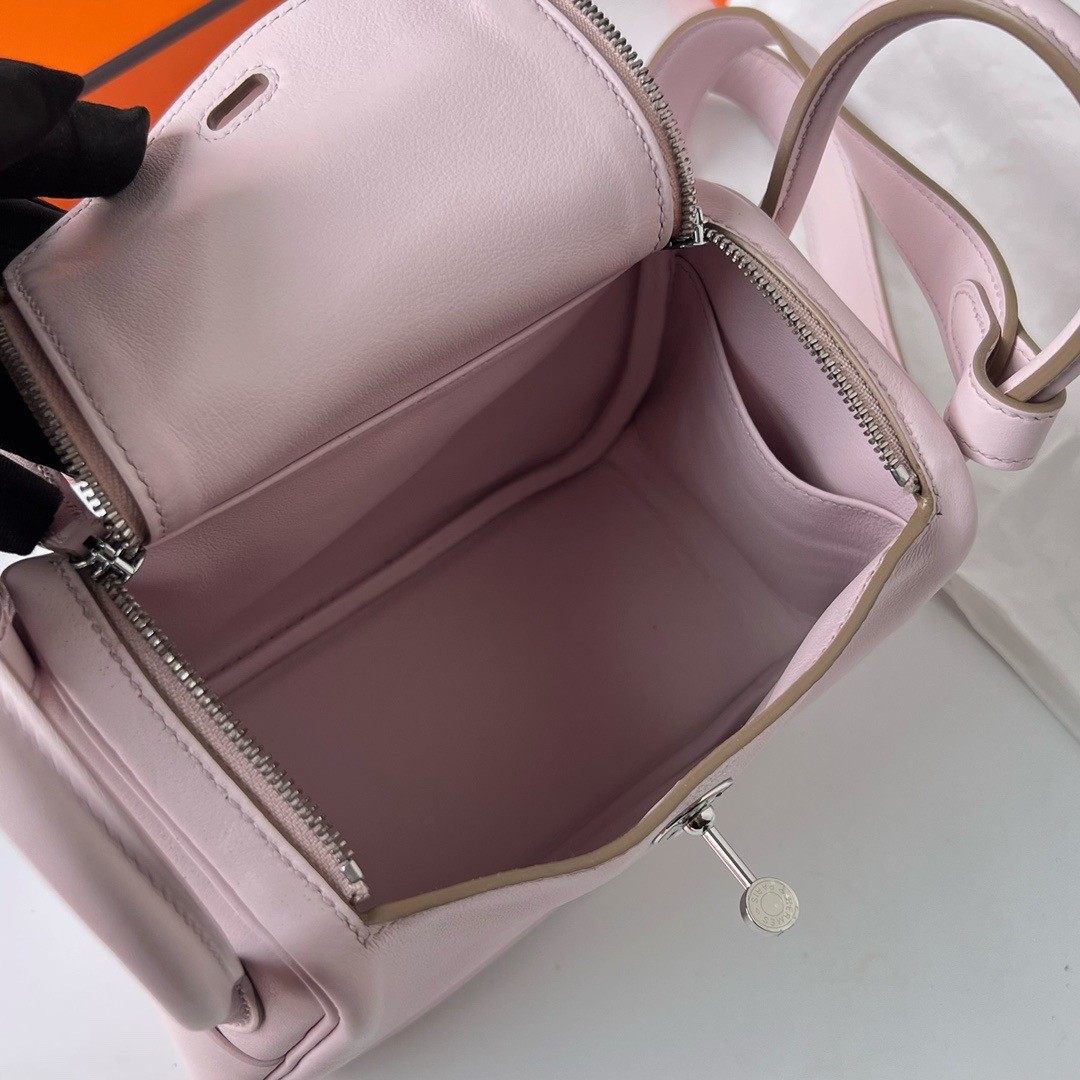 H**mes mini lindy handmade bag in mauve pale swift leather