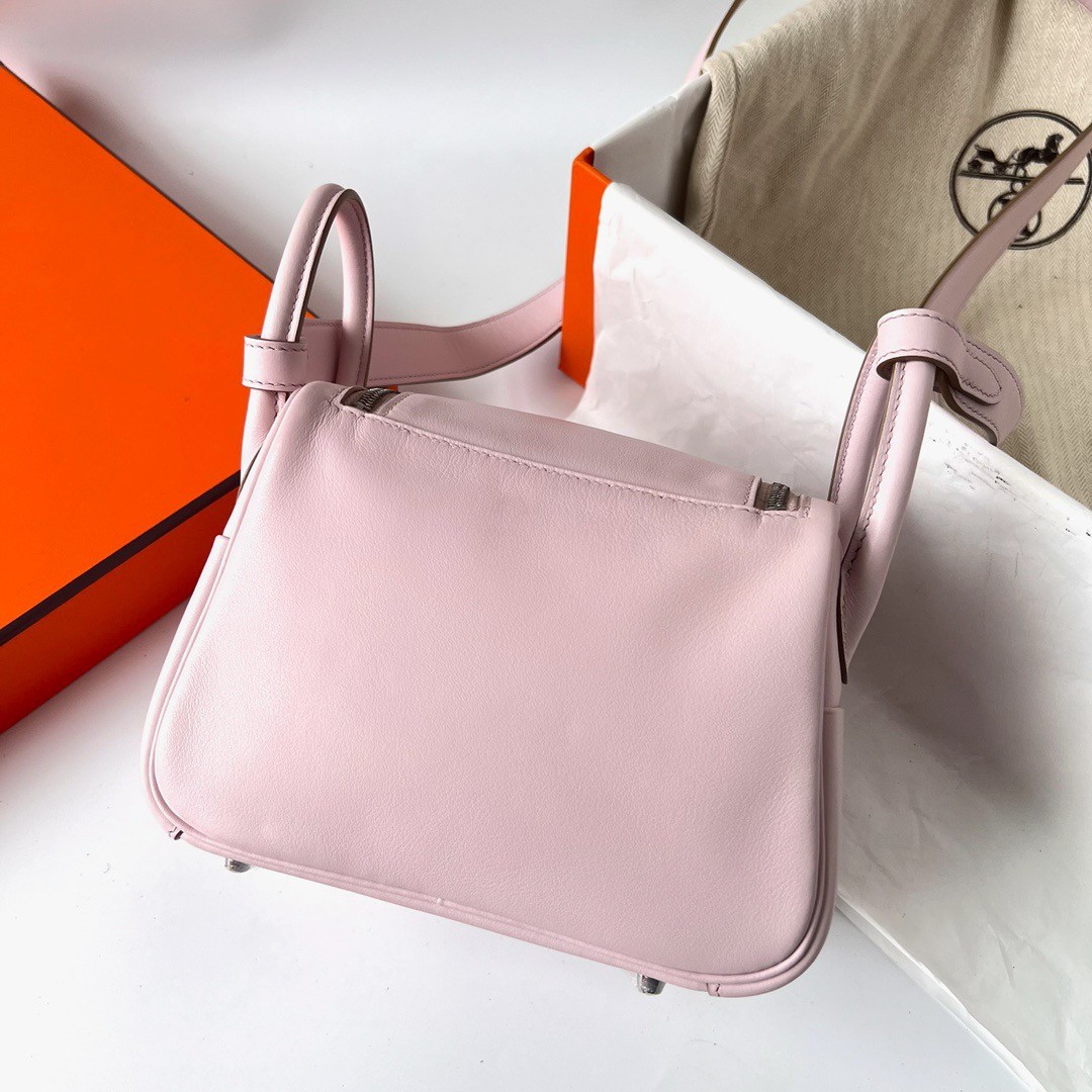 H**mes mini lindy handmade bag in mauve pale swift leather