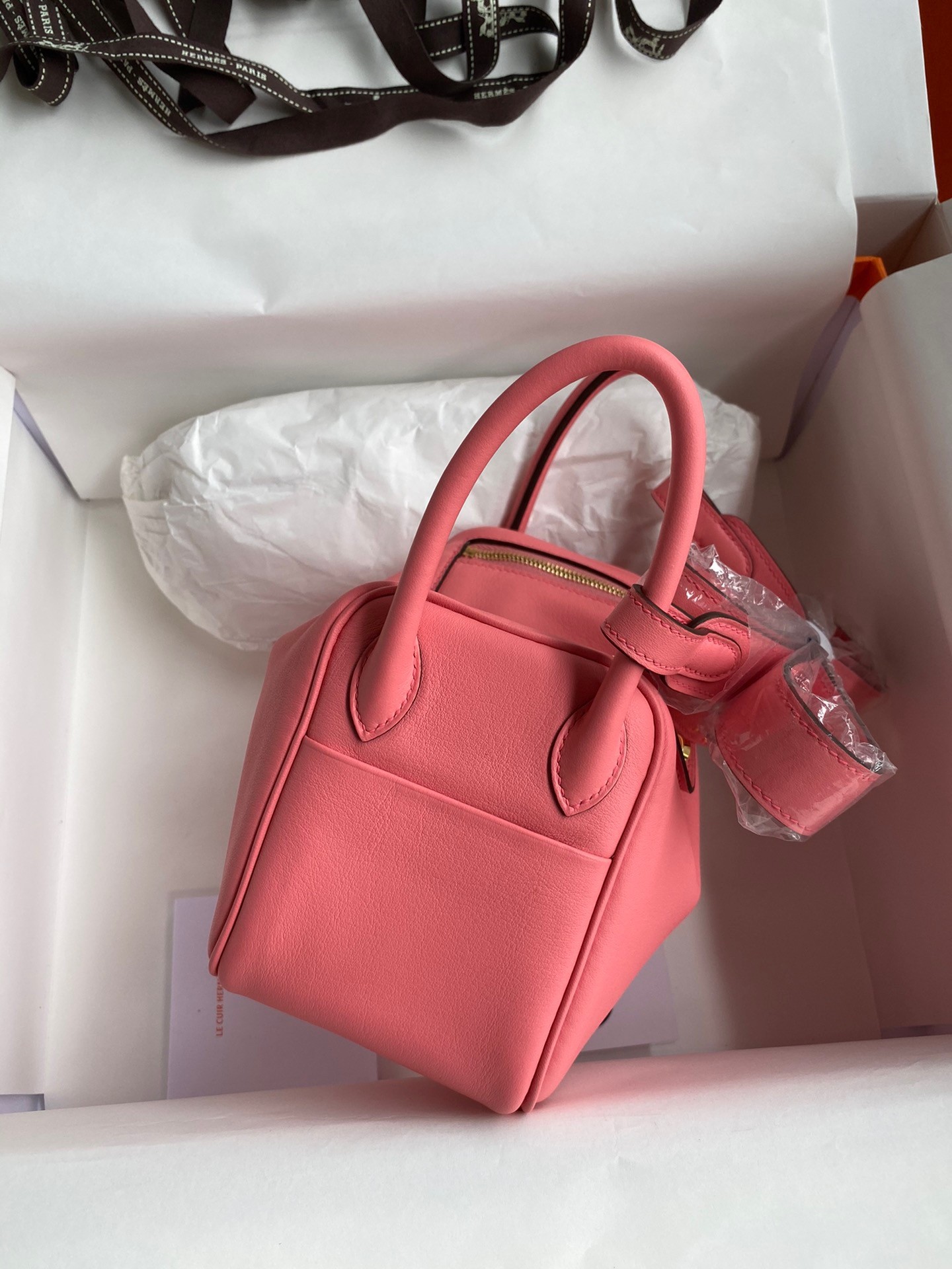 H**mes mini lindy handmade bag in rose lipstick swift leather