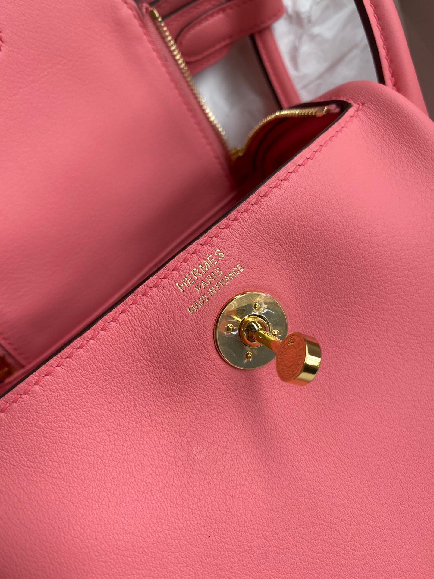 H**mes mini lindy handmade bag in rose lipstick swift leather