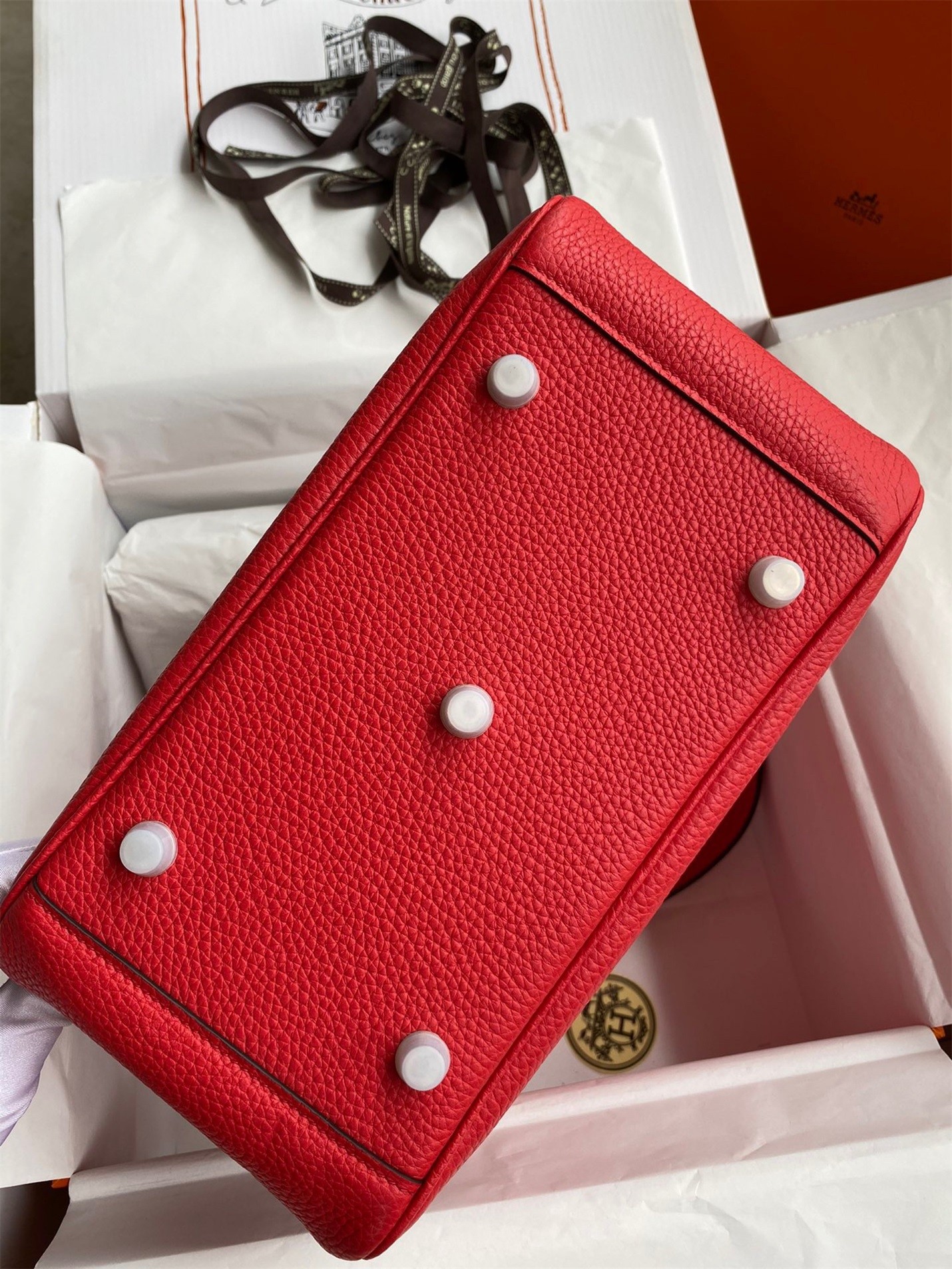 H**mes lindy 26 handmade bag in red clemence leather