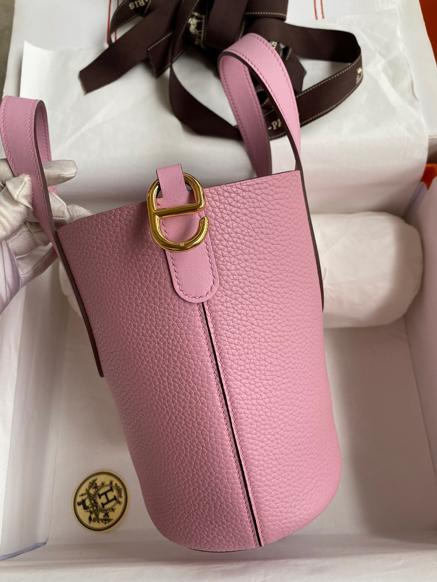 H**mes in the loop 18 handmade bag in mauve sylvestre clemence leather