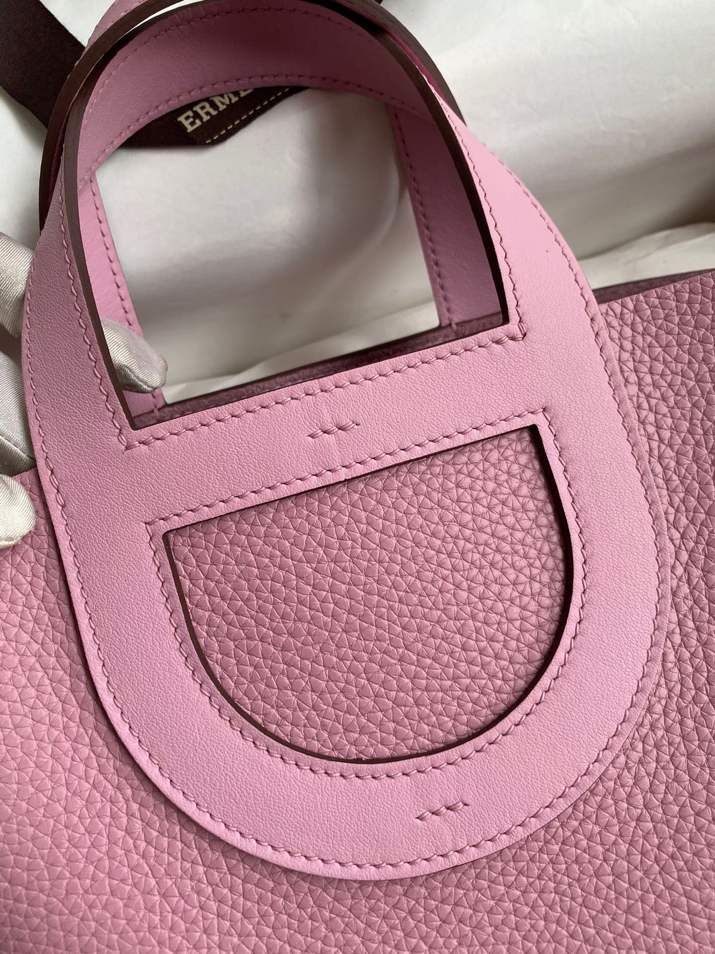 H**mes in the loop 18 handmade bag in mauve sylvestre clemence leather
