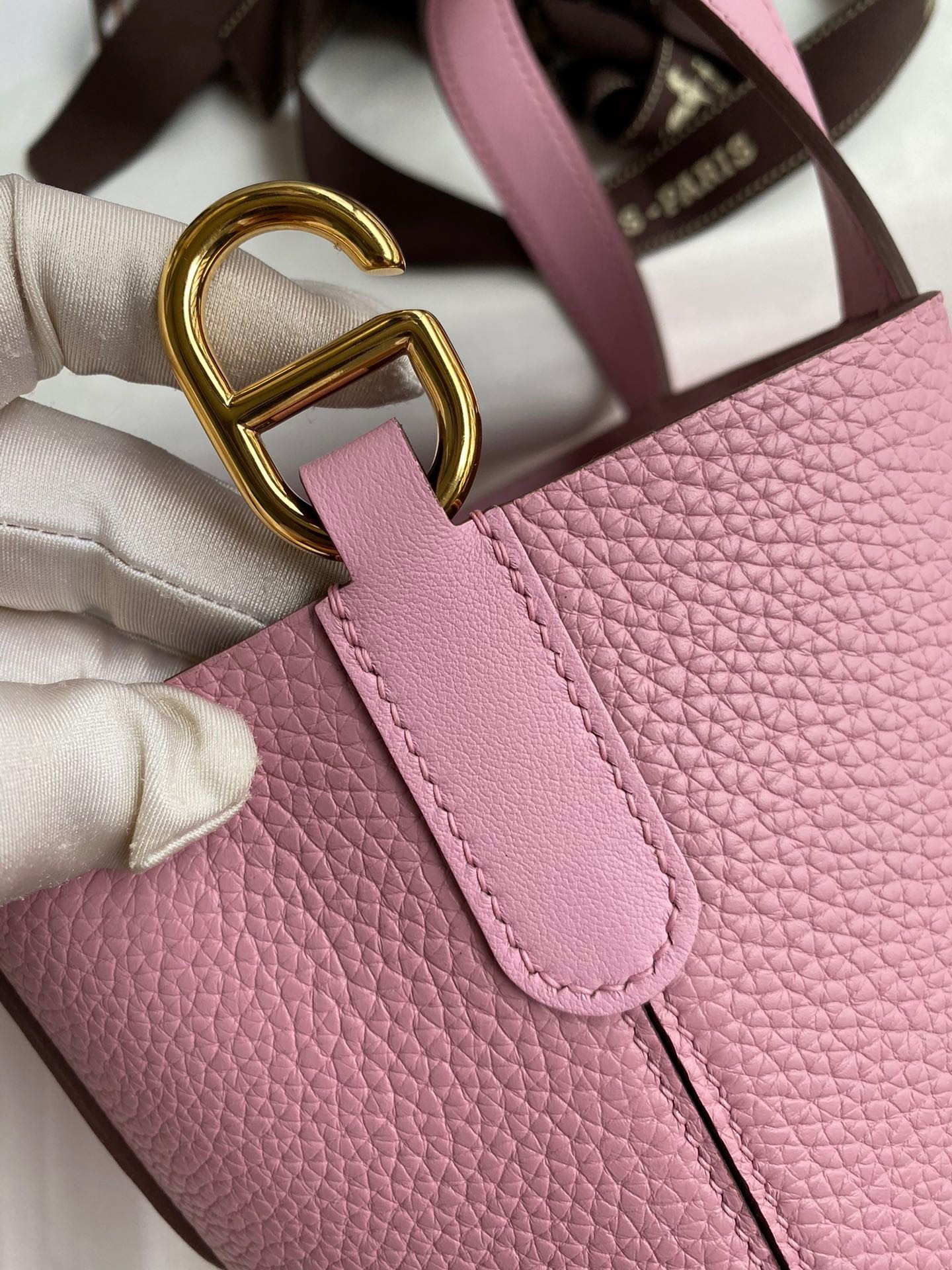H**mes in the loop 18 handmade bag in mauve sylvestre clemence leather