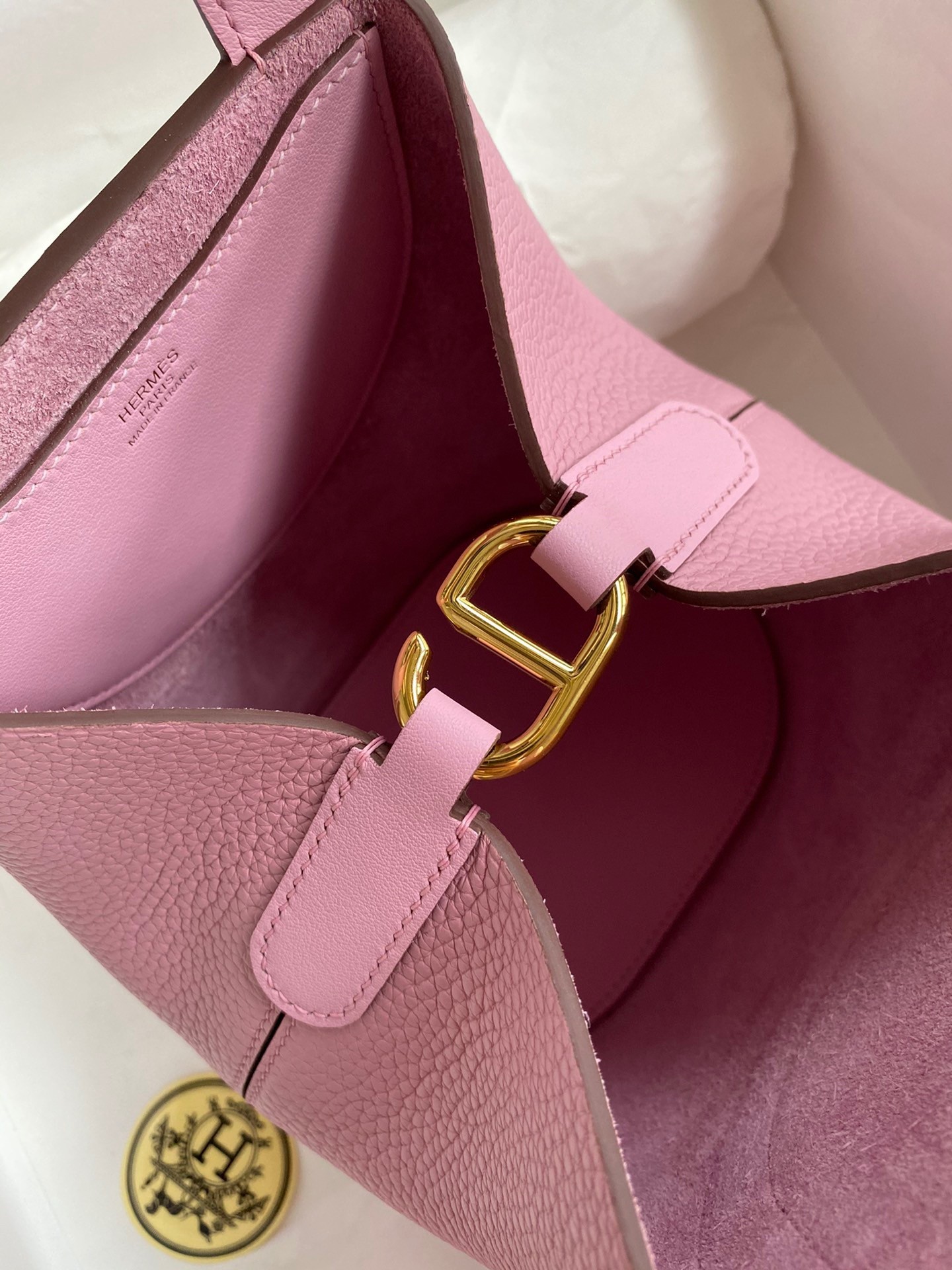 H**mes in the loop 18 handmade bag in mauve sylvestre clemence leather